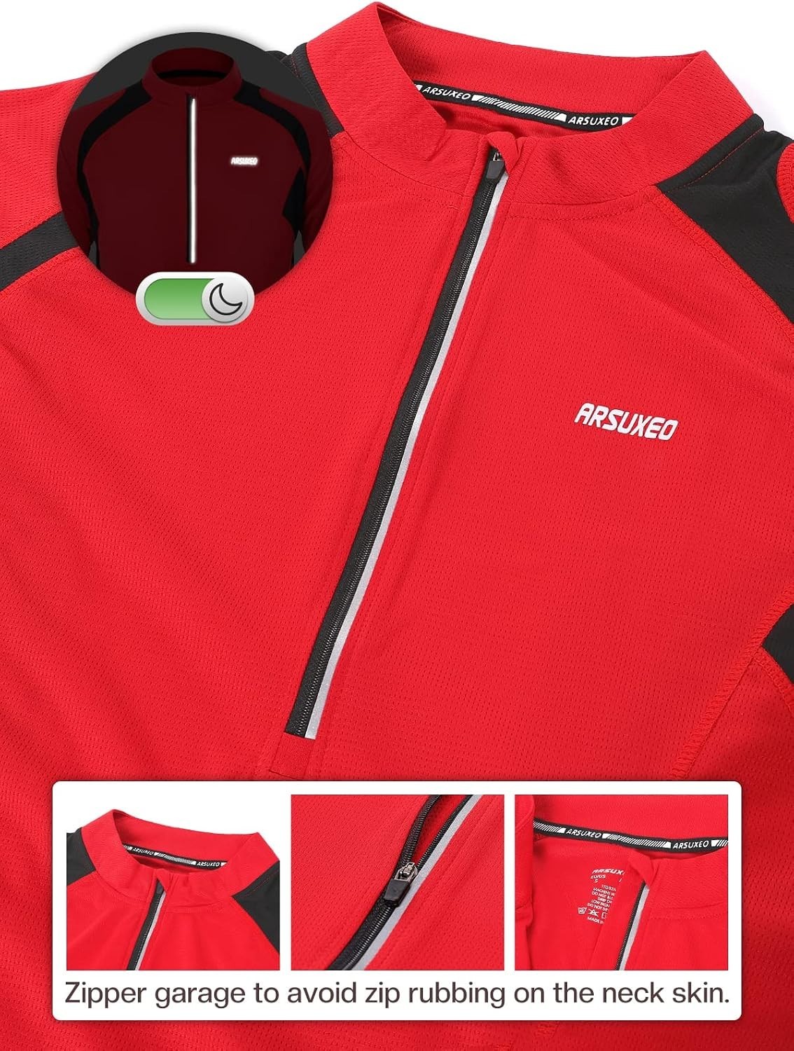 High Neck Long Sleeve Cycling Jersey for Men – Lightweight with 4 Pockets in Red