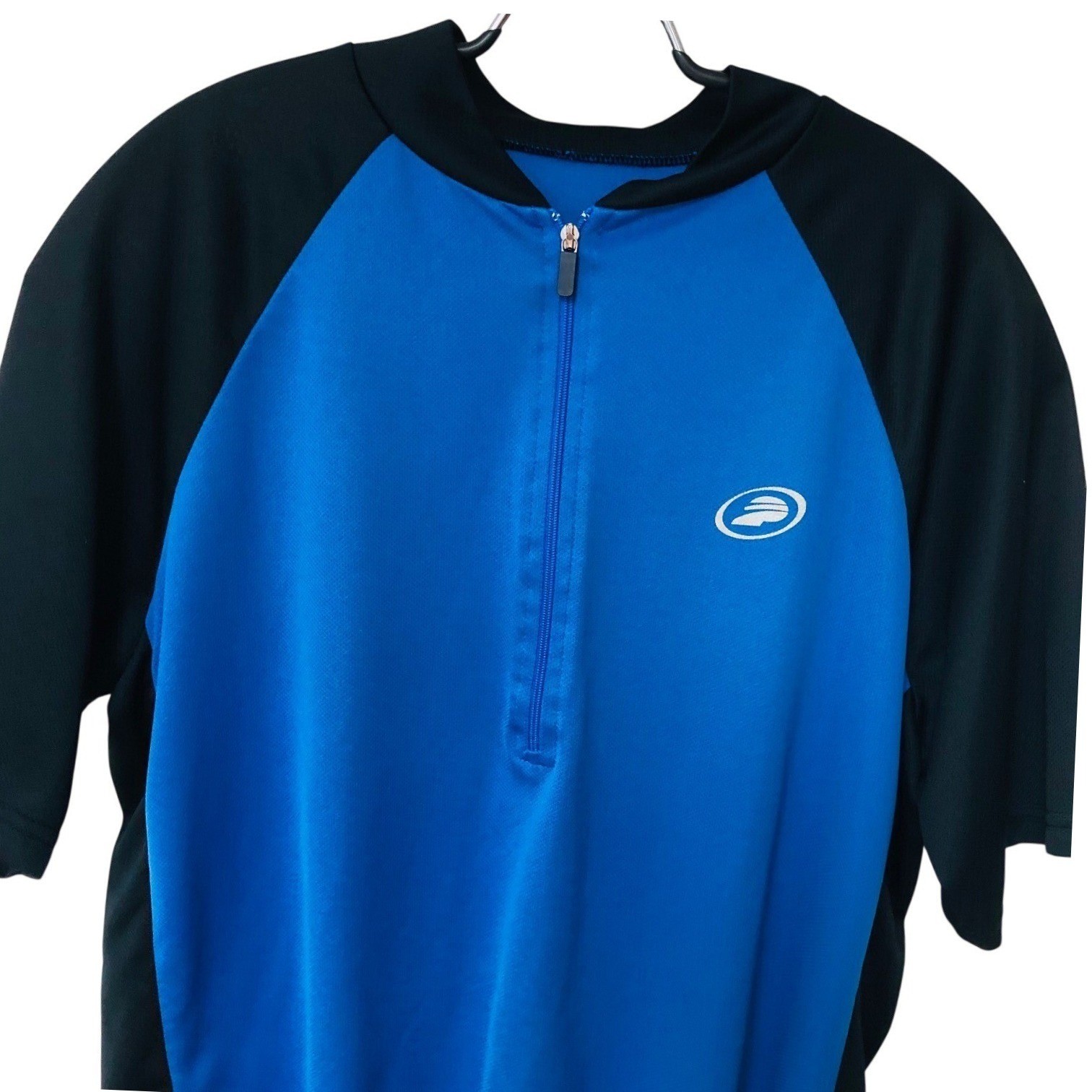 Free Wear Mens Cycling Jersey Shirt M Pockets Biking Blue Compression 1/2 Zip
