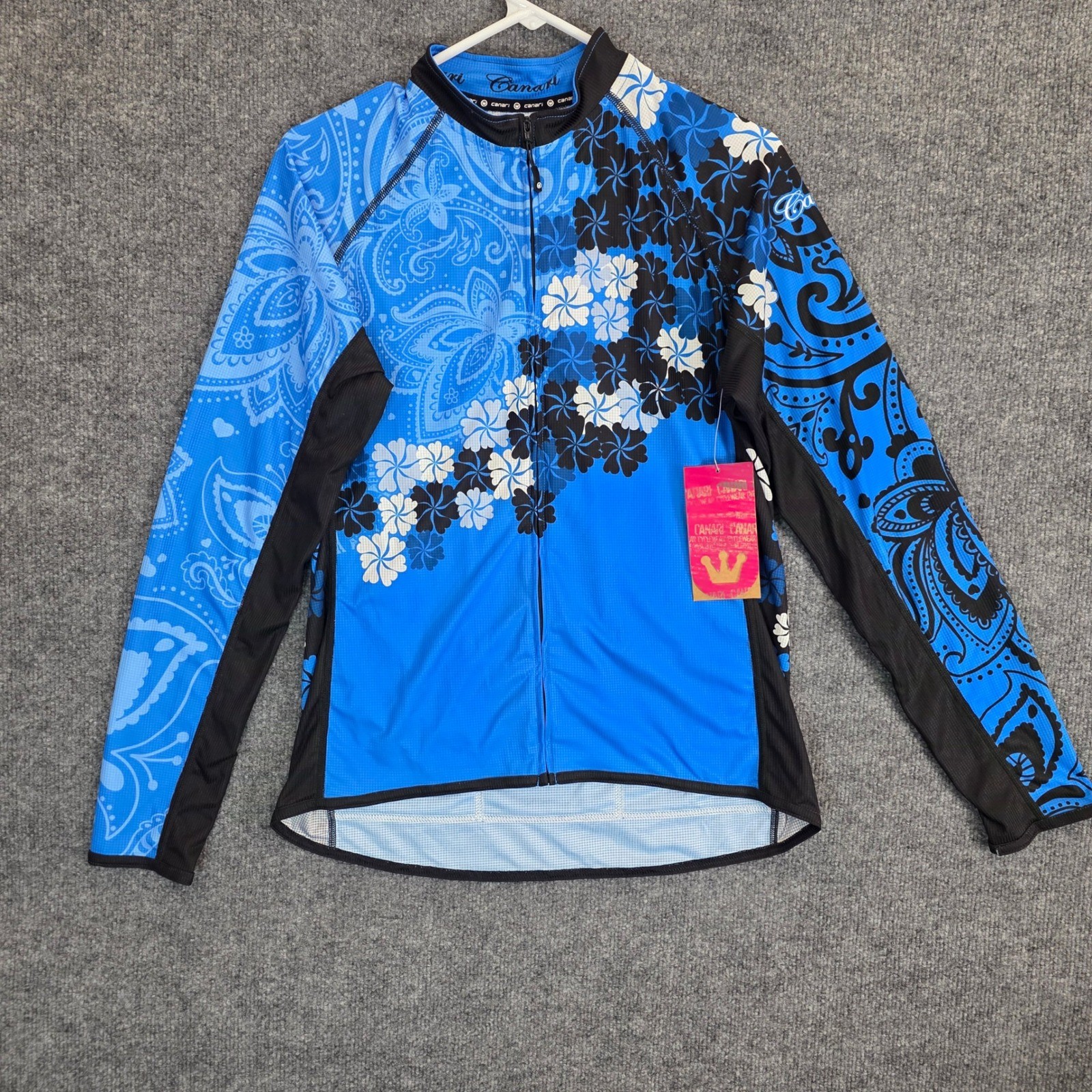 Canari Gale LS Cycling Jersey Womens XL Azure Blue Paisley Floral Long Sleeve