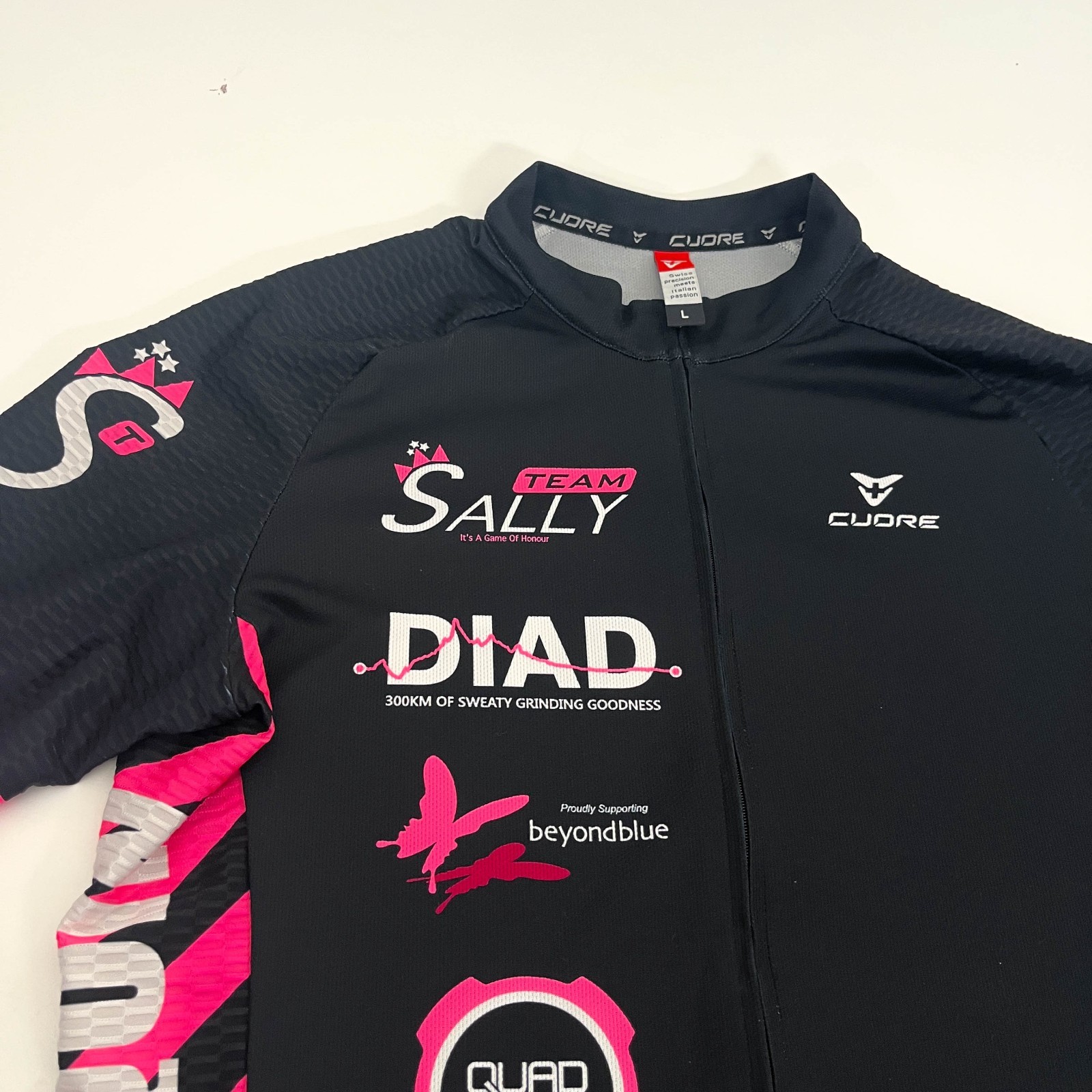 Cuore DIAD Cycling Jersey Size Large Black/White/Pink Deni in a Day Quadlock