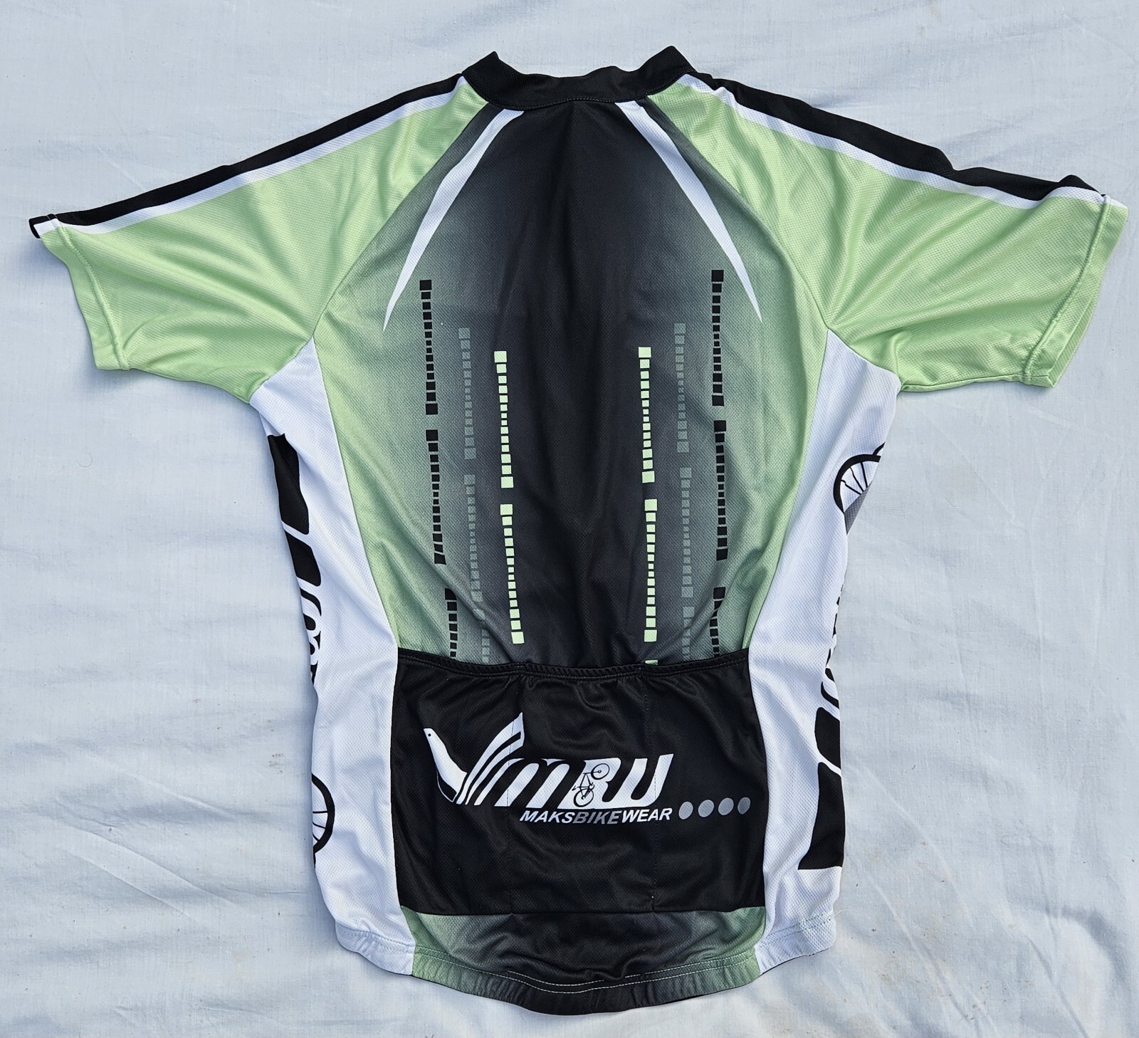 Men’s Large Cycling Jersey, Green, Waist Gripper, Back Pockets, Maks Bike Wear