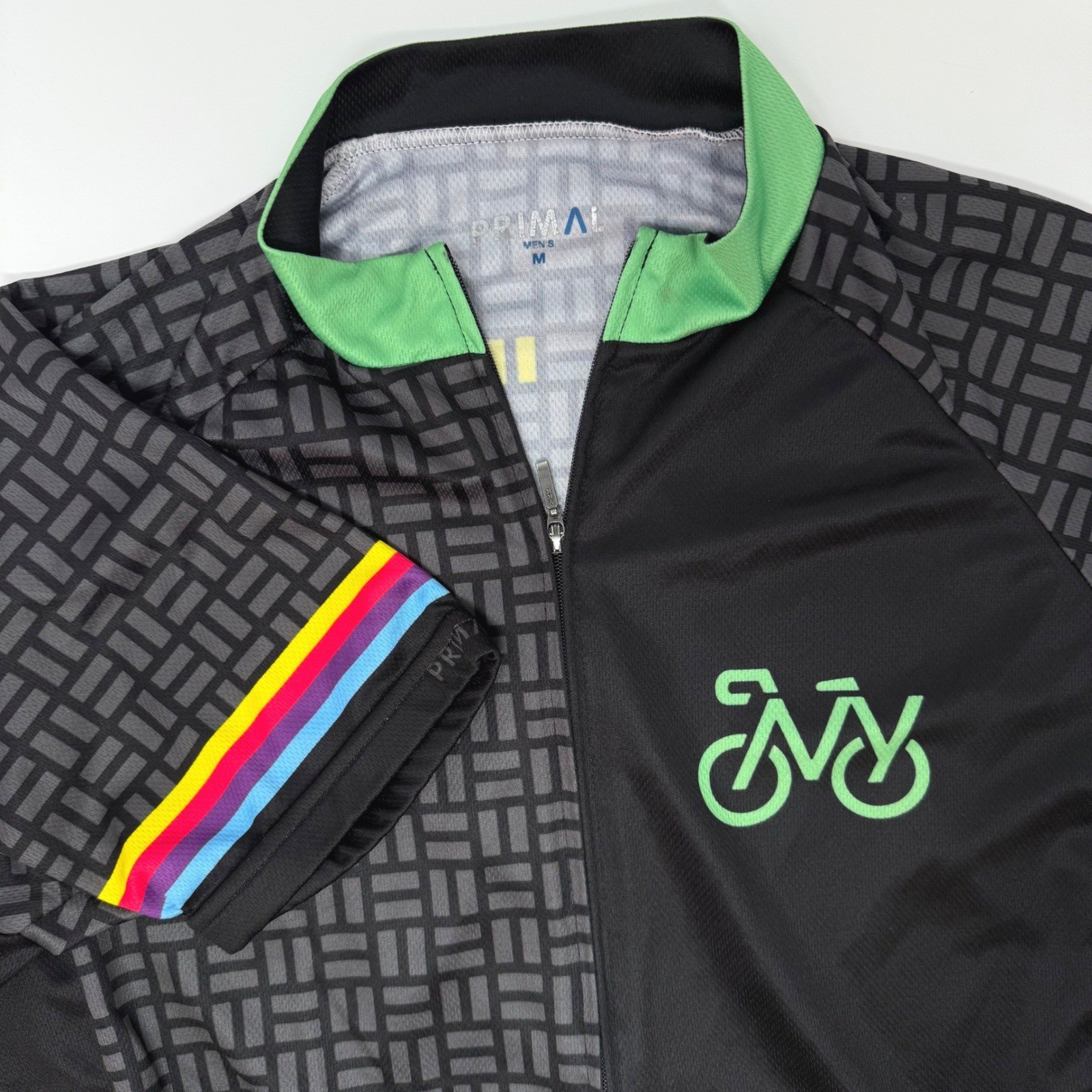 Primal Wear Mens Medium Bike New York Cycling Jersey Black Gray Green Full Zip