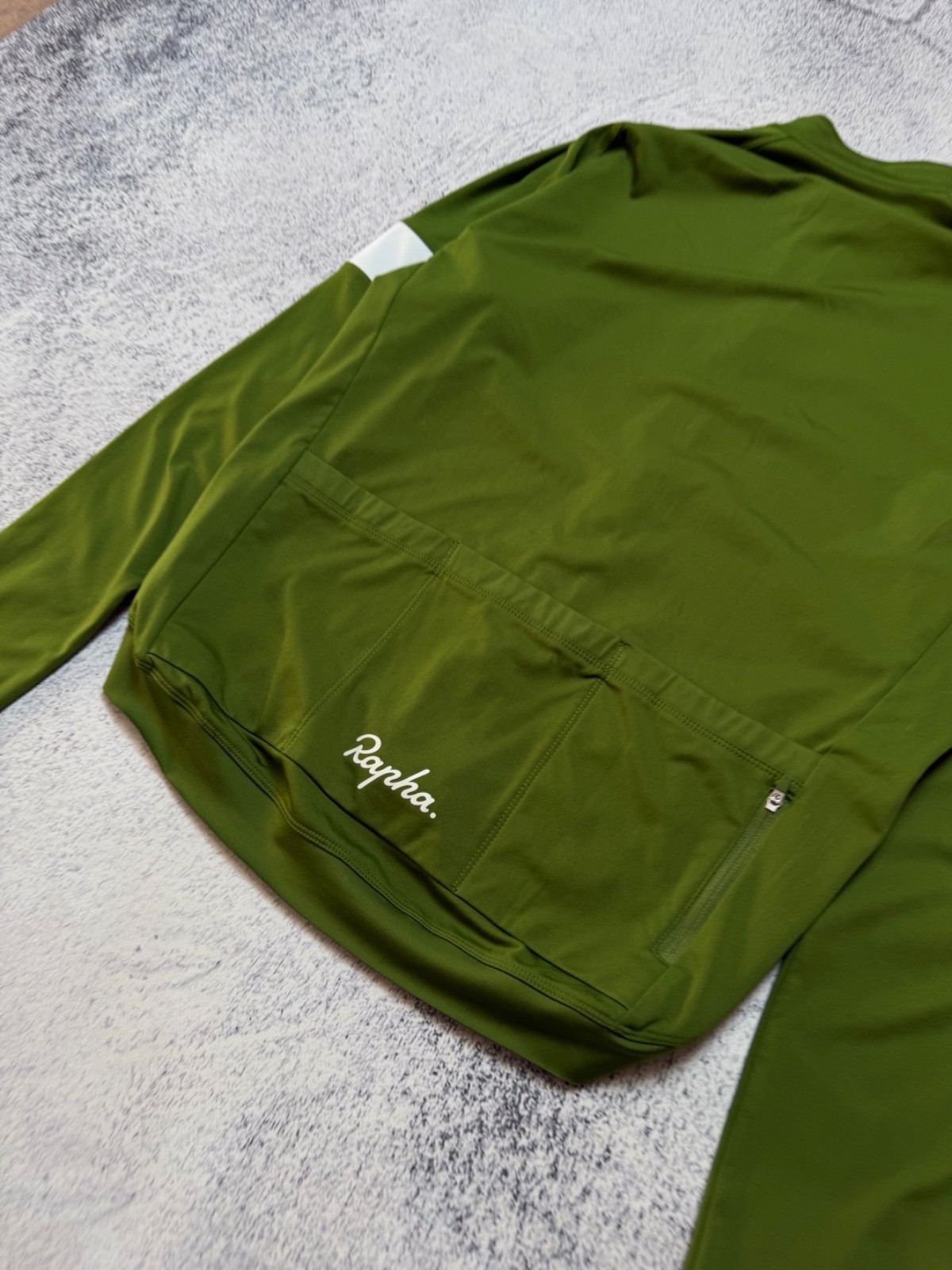 Rapha Core Men’s Long Sleeve Cycling Jersey Olive Green White Band Size XL