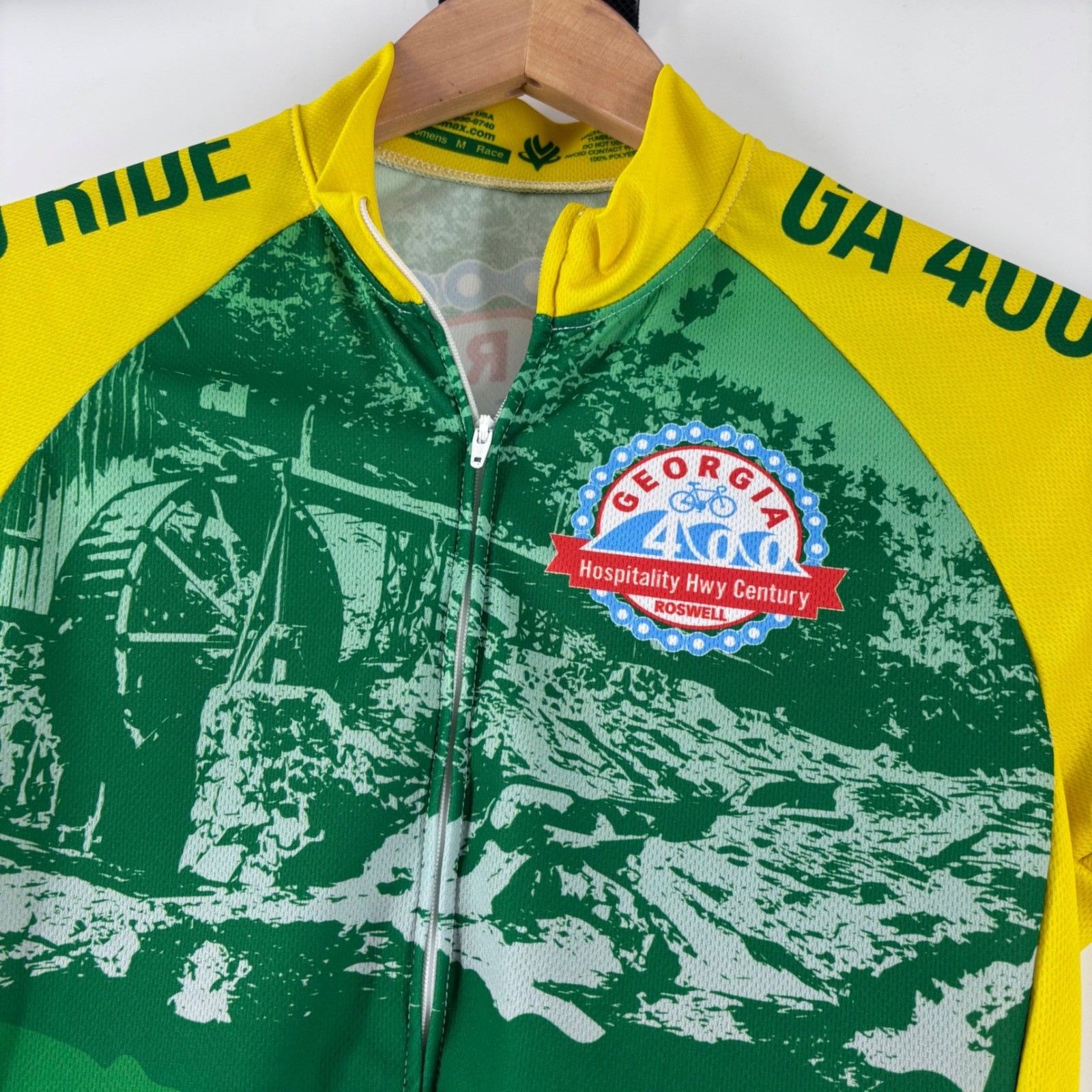 Vomax Cycling Jersey Womens M Green Yellow Georgia 400 Ride Graphic Full Zip USA