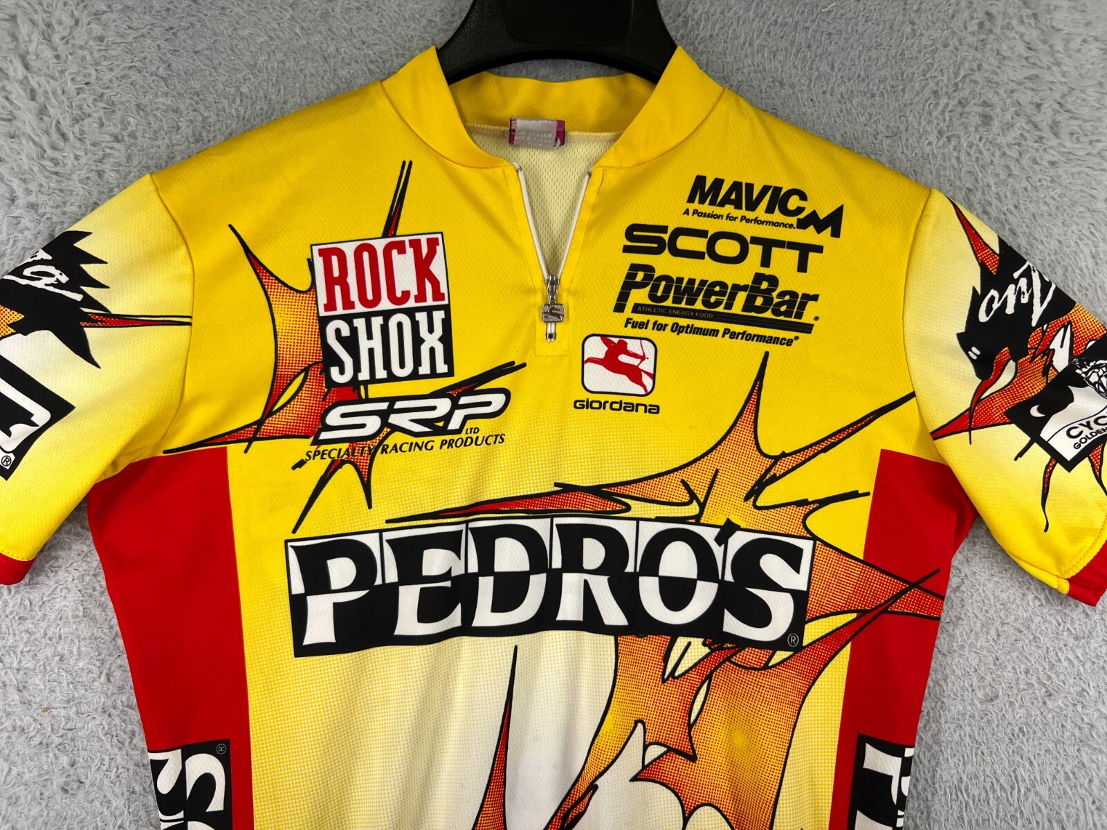 Girodana Cycling Jersey Adult Medium Yellow Red 1/4 Zip Rear Pockets 100% Poly