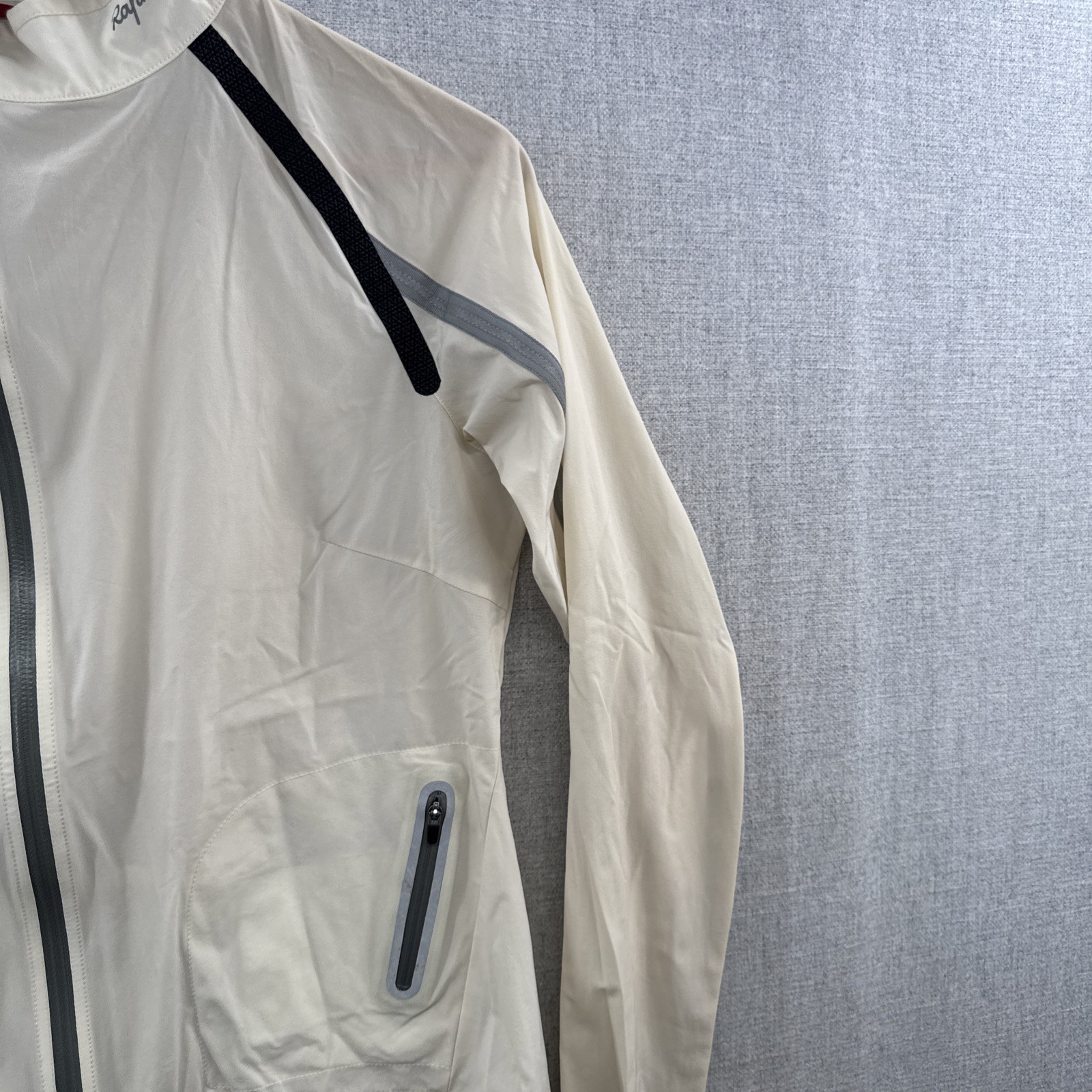 Rapha Stowaway Jacket Womens 10 Ivory Cycling Full Zip Windbreaker Lightweight