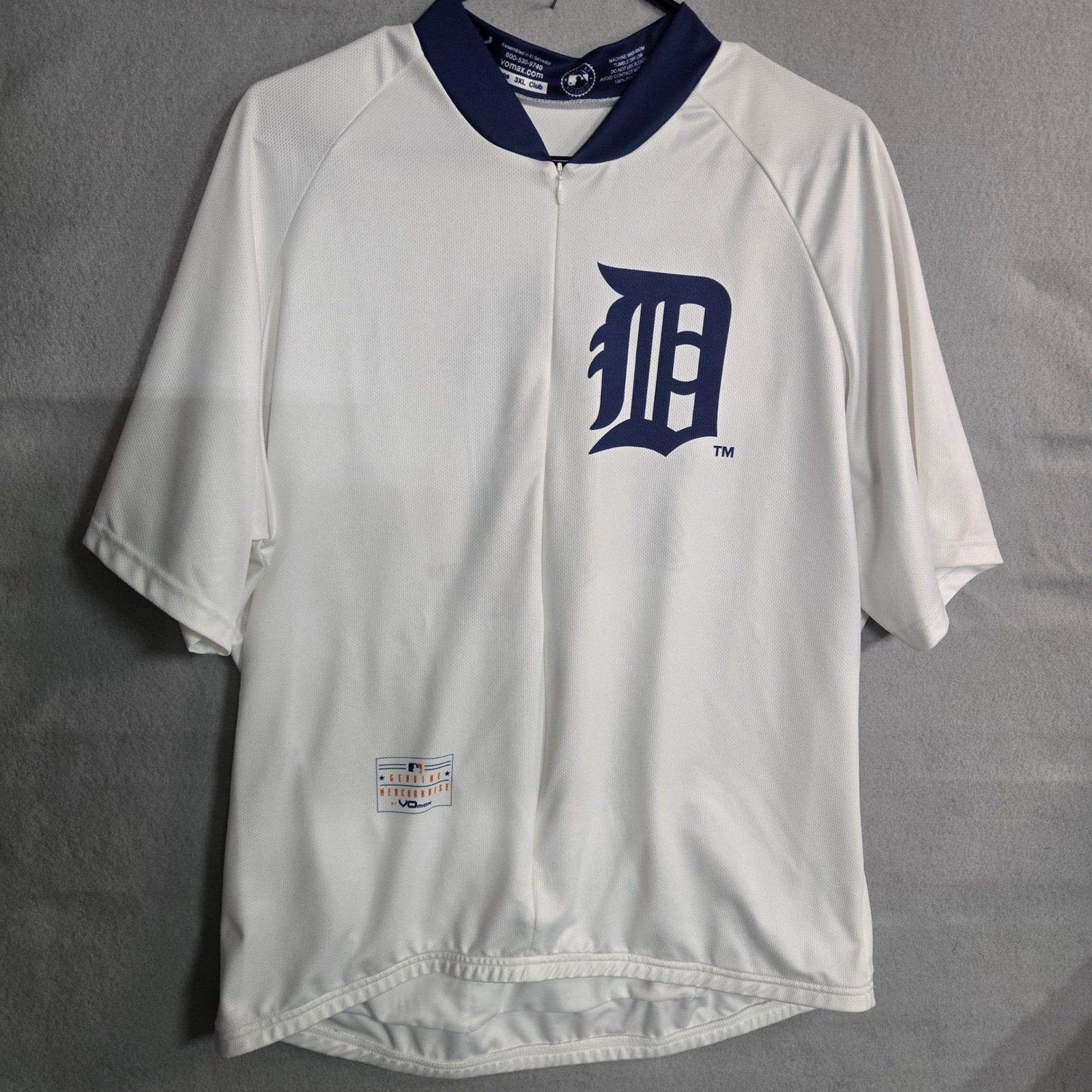 VOmax Detroit Tigers MLB Cycling Jersey Mens 3XL White Navy Blue Quarter Zip