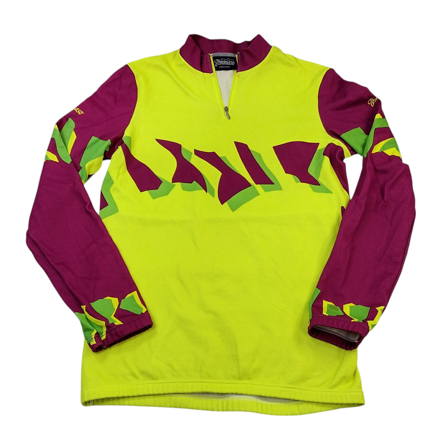 Vtg Cycling Jersey Mens Medium Yellow Maroon Colorful Tommaso Long Sleeve Italy