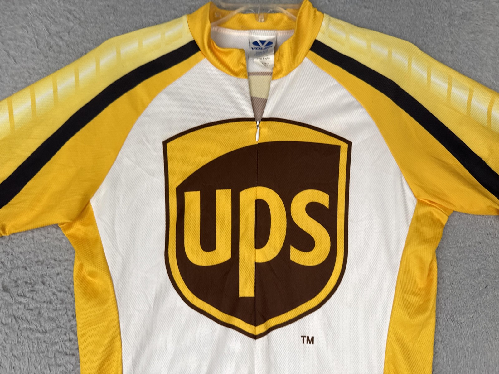 Voler Cycling Jersey Mens Medium Yellow White UPS Logo 1/4 Zip Pockets Bike