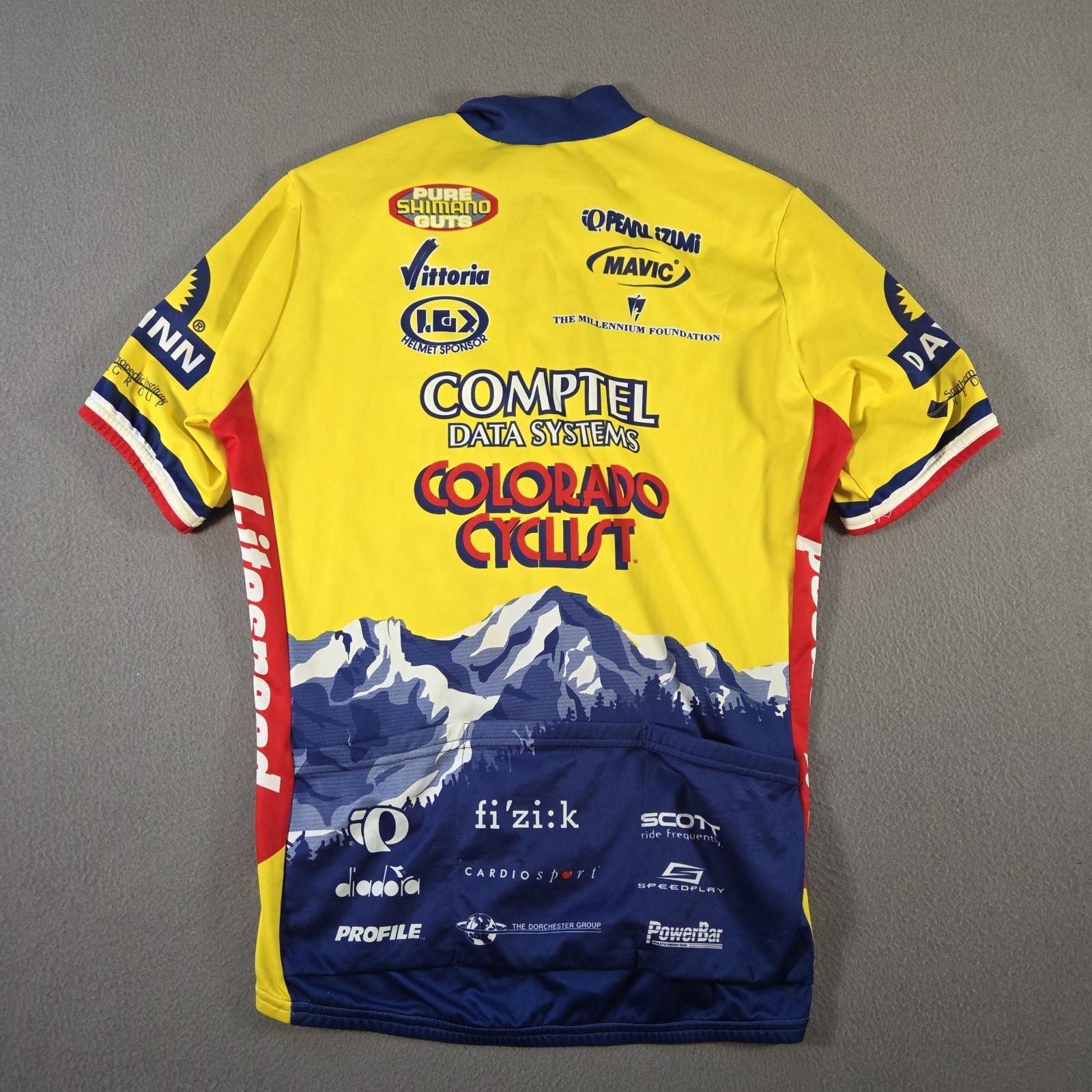 Vintage Pearl Izumi Cycling Jersey Mens Large Yellow Colorado Short Sleeve