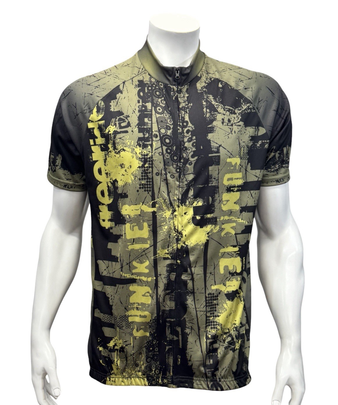 Funkier Army Green Yellow Full Graphic Spellout Cyling Jersey w/Back Pocket 3XL