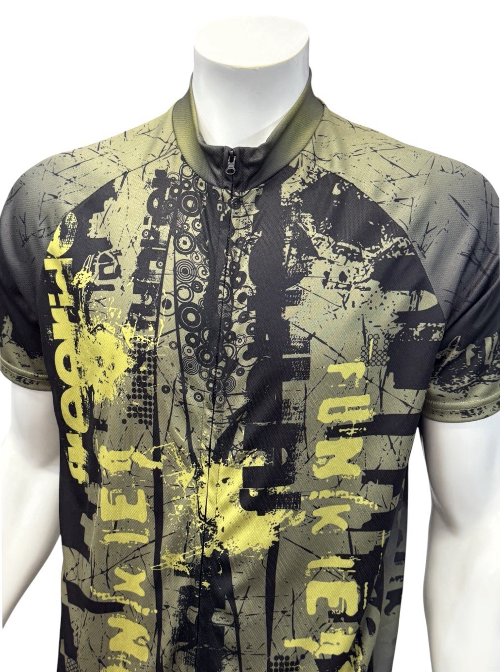 Funkier Army Green Yellow Full Graphic Spellout Cyling Jersey w/Back Pocket 3XL
