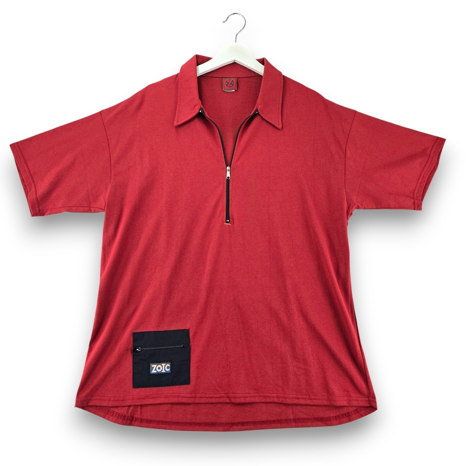 ZOIC Mens Red Zip Neck Short Sleeve Cycling Shirt with Back Pockets Large USA