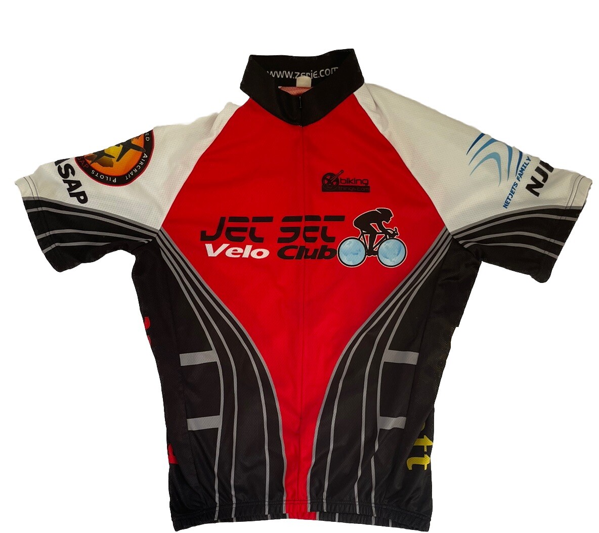 Zerie Jet Set Velo Mens SZ Large Short Sleeve Full Zip Cycling Jersey Armstrong