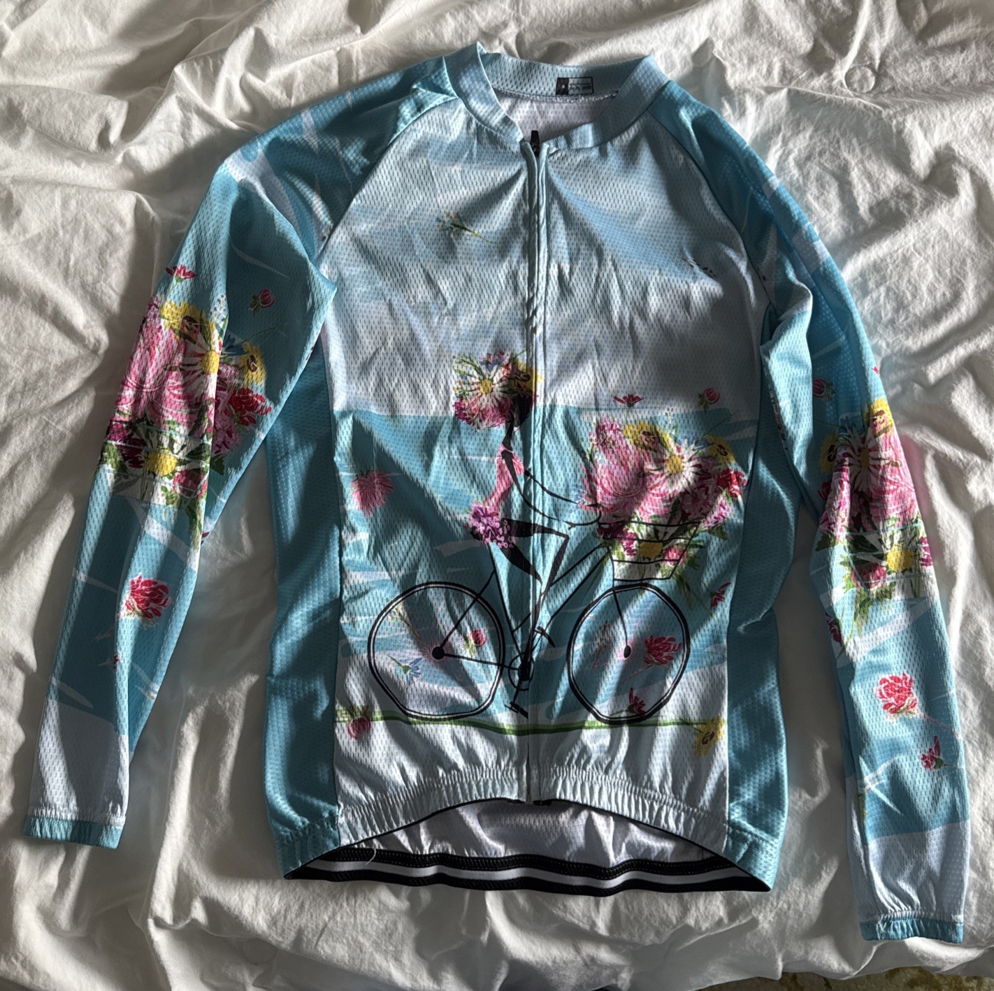 Cycling Jersey Shirt Women’s Small Multicolor Floral Long Sleeve Full Zip