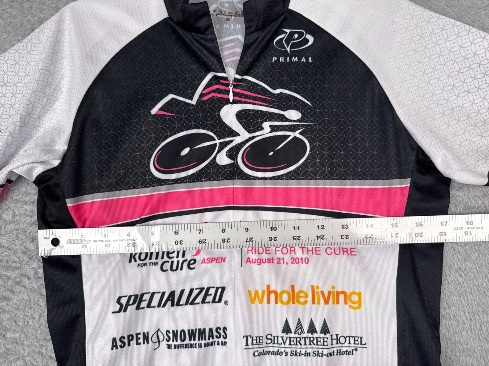 Primal Cycling Jersey Women Medium White Black Pink Ribbon Komen Aspen Snowmass
