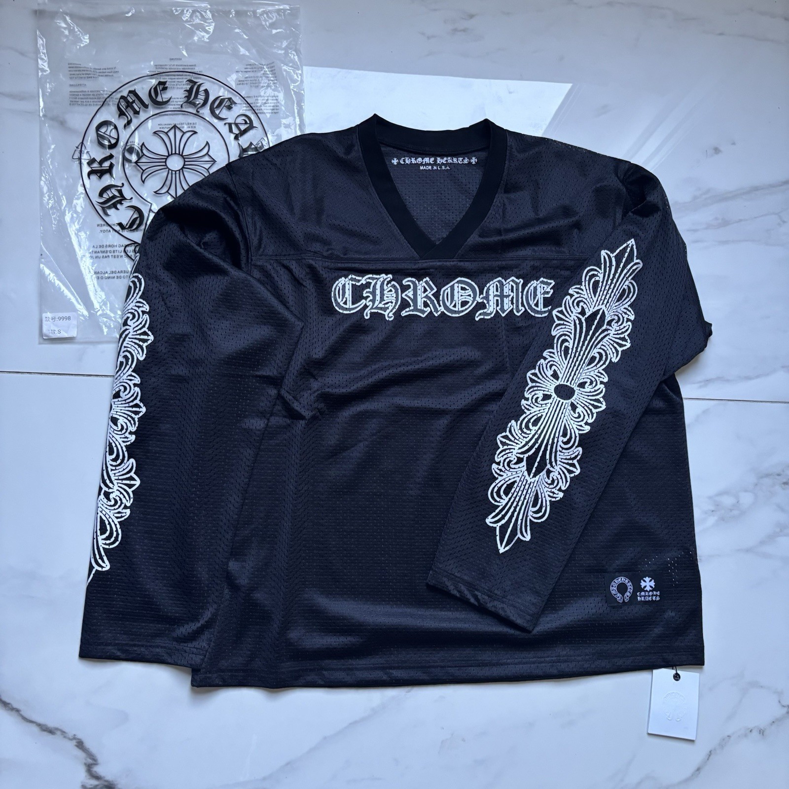 Chrome Hearts Black Long Sleeve Jersey mesh jersey size small