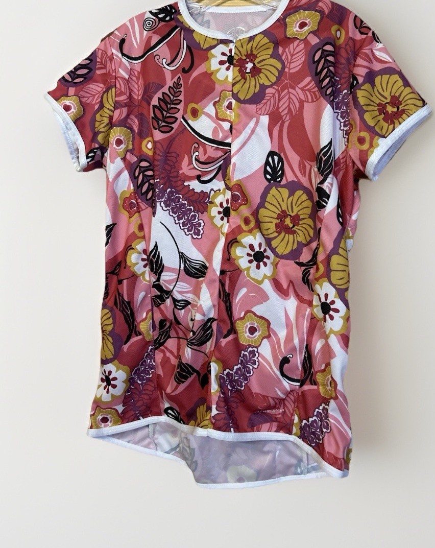 Women’s Cycling Jersey 2XL Pink Floral Bike Shirt Short Sleeve Performance