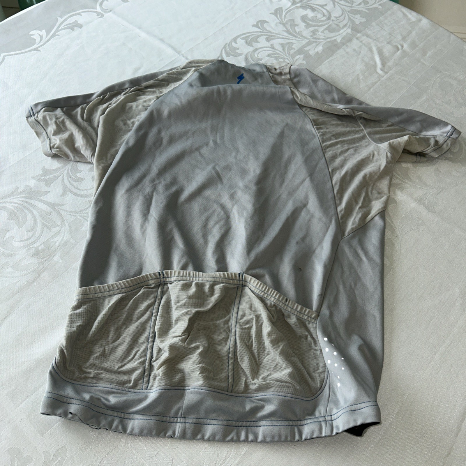 Specialized Mens XL Cycling Jersey Grey Tan Full Zip Short Sleeve Rear Pockets