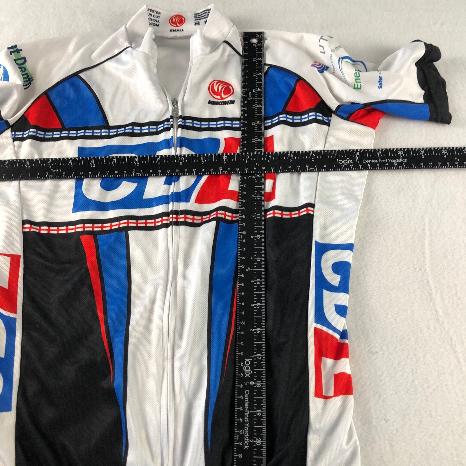 Nimblewear Cycling Jersey Mens Small Club Cut Short Sleeve Full Zip White Blue