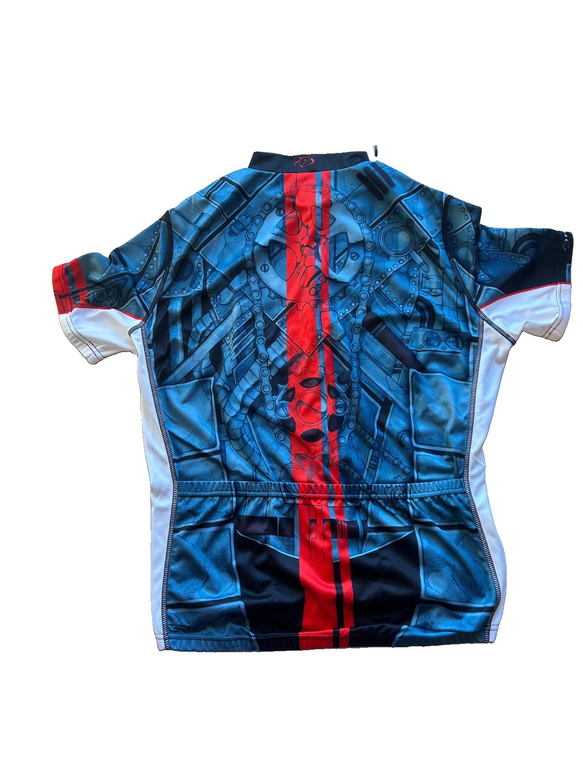 Primal Cycling Jersey Mens Large Blue Red Short Sleeve Sprockets Chains Pockets