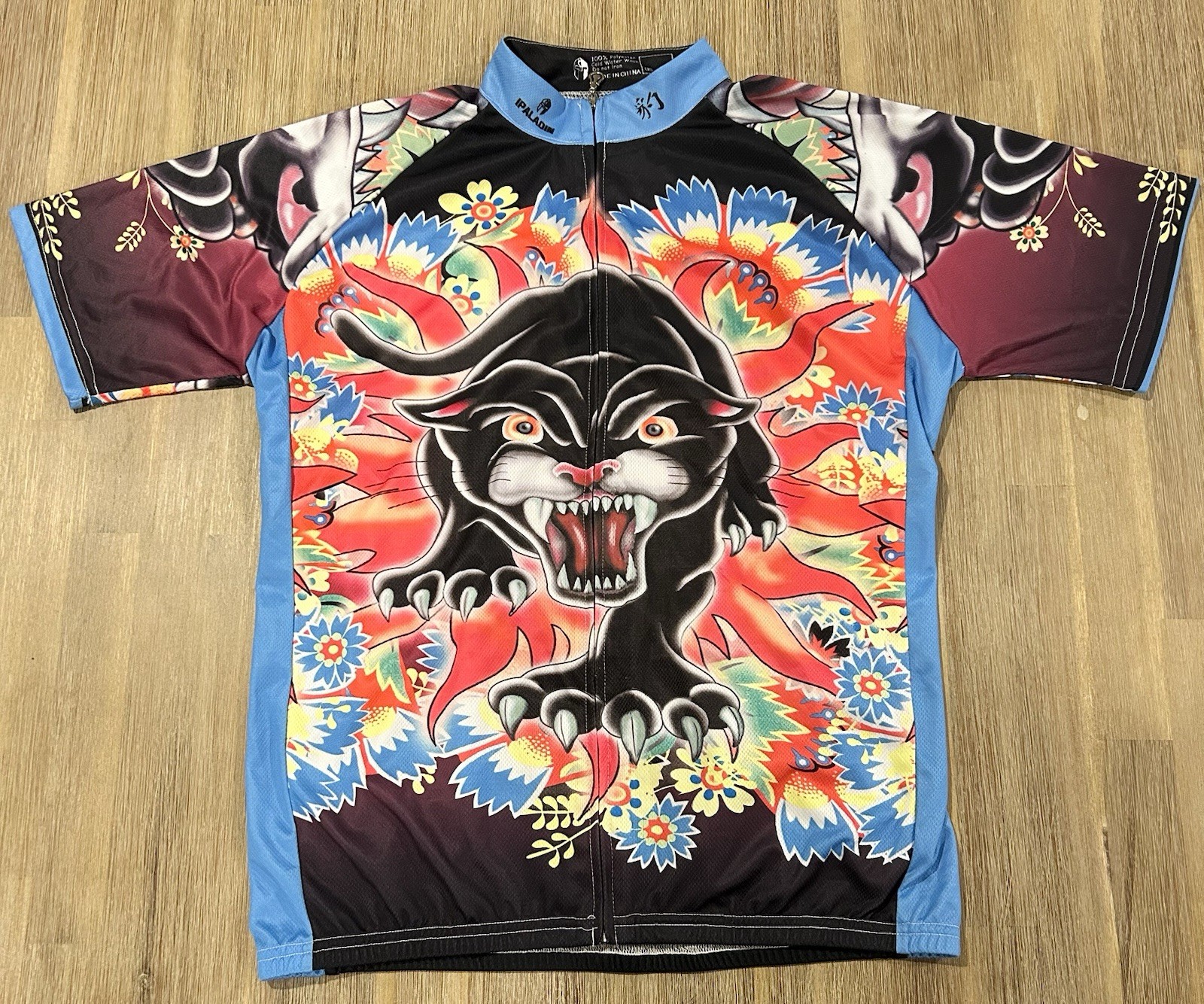 Paladin Floral Panther Tattoo Cycling Jersey Mens Sz 2XL Full Zip Hippie EUC