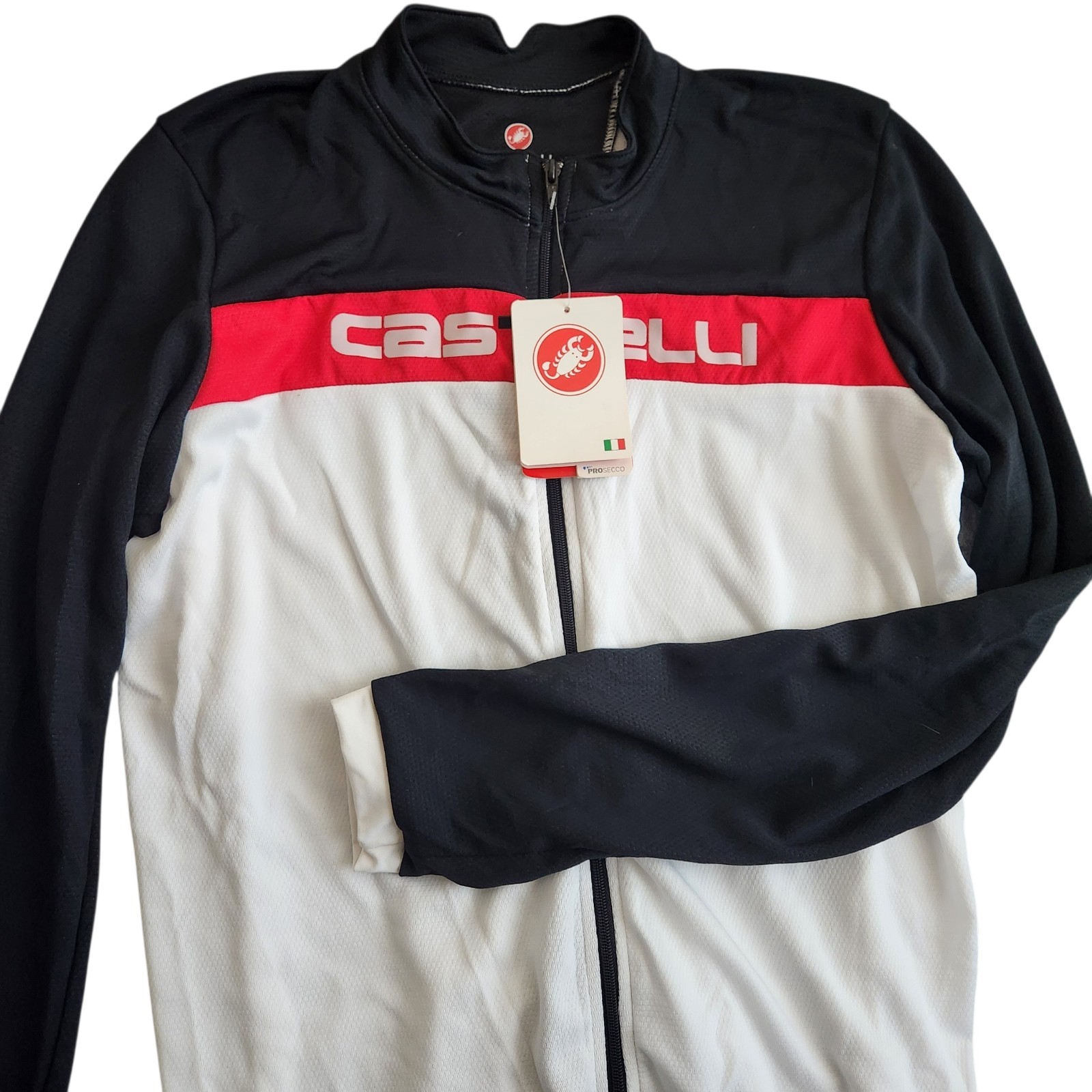 NWT Castelli Prosecco Cycling Jersey Men’s XL White Black Full Zip Long Sleeves