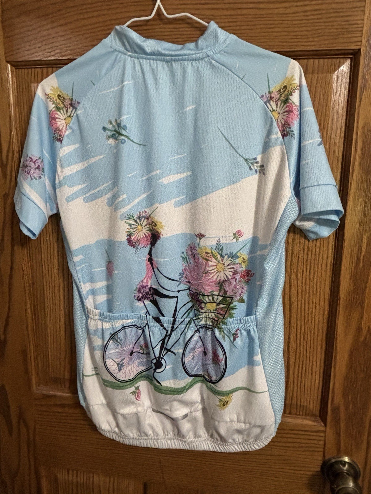 Weimostar Ladies Cycling Jersey Sky Blue Floral Full Zip Size XL (Runs Small)