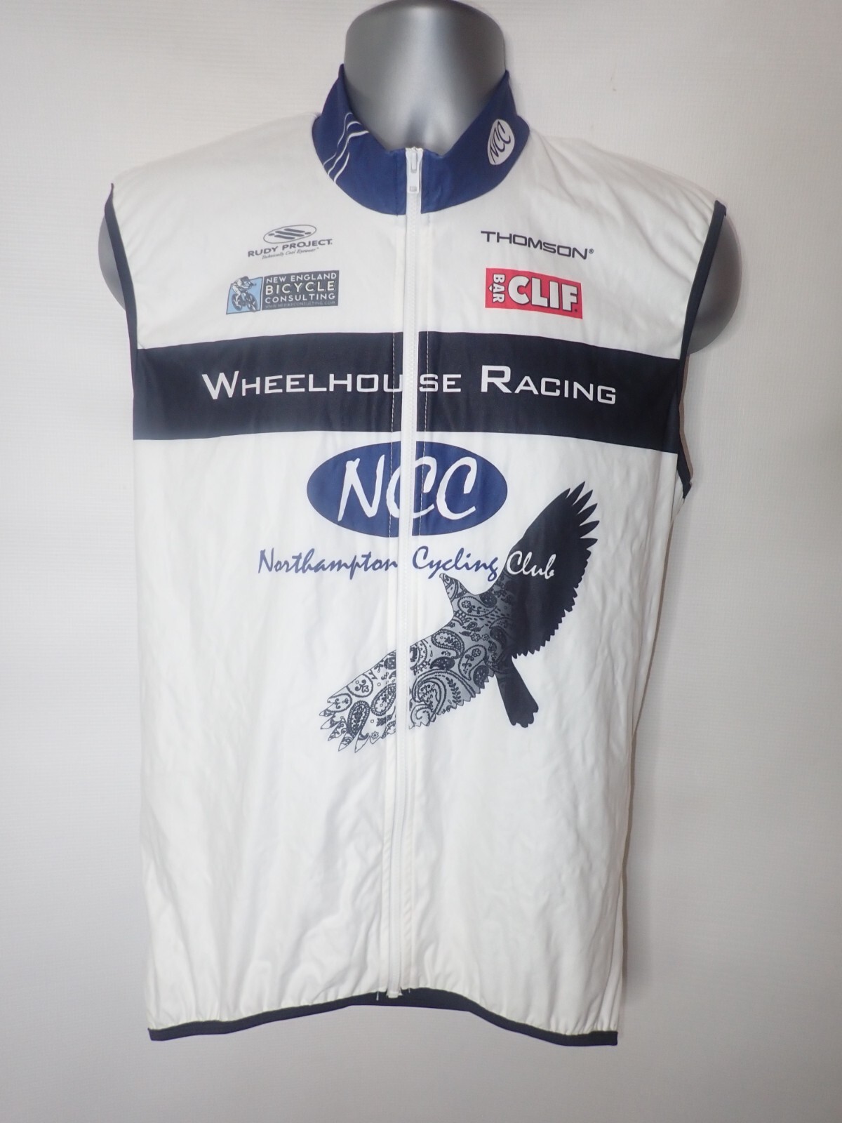 Vomax Cycling Vest Mens L White Full Zip Logo Northampton Cycling Cliff Bar
