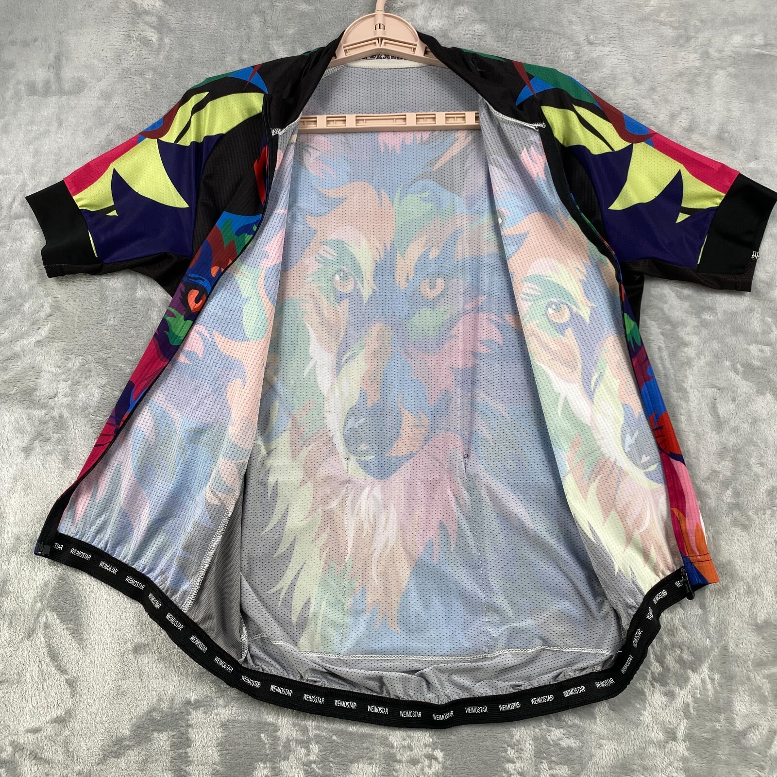Weimostar Cycling Jersey Mens Size M Black Multi Color Wolf Graphic Bike Shirt