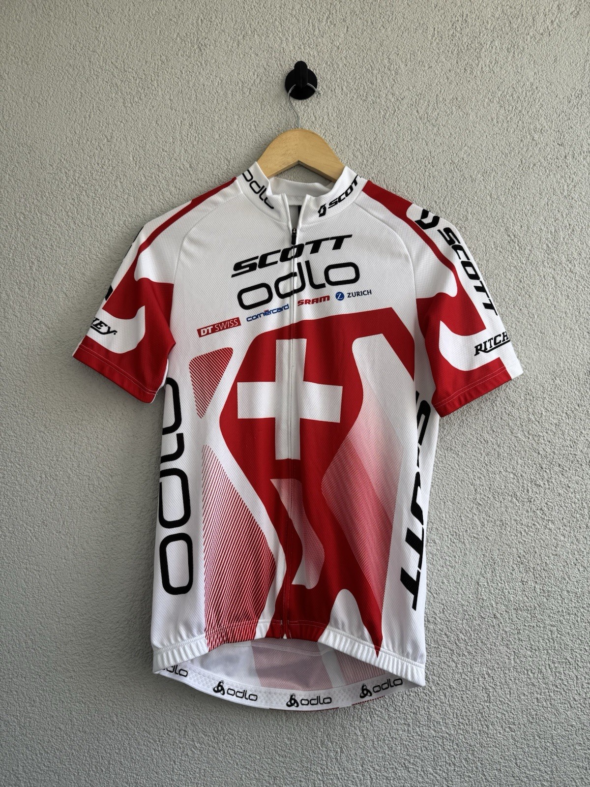 Scott Odlo Switzerland Cycling Jersey Full Zip Bike Shirt Red White Men’s S