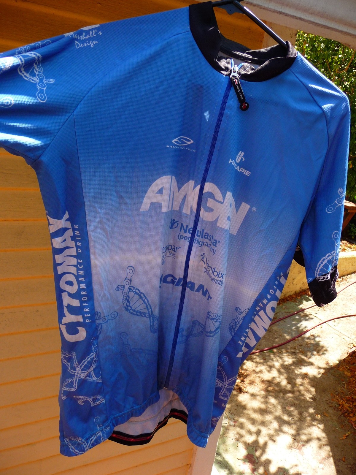 hincapie amgen blue cycling jersey XL, XXL, nice full zip