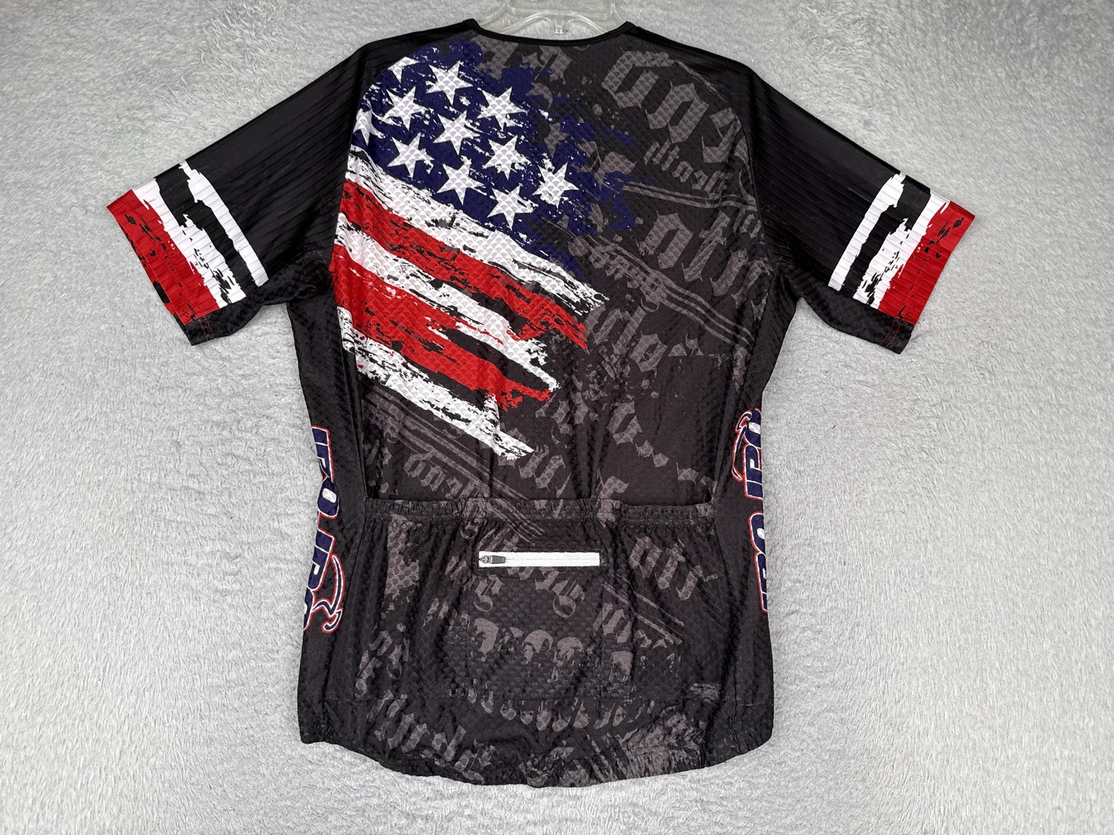 JPOJPO Cycling Jersey Mens XL Black USA Flag Full Zip Short Sleeve Pockets Bike