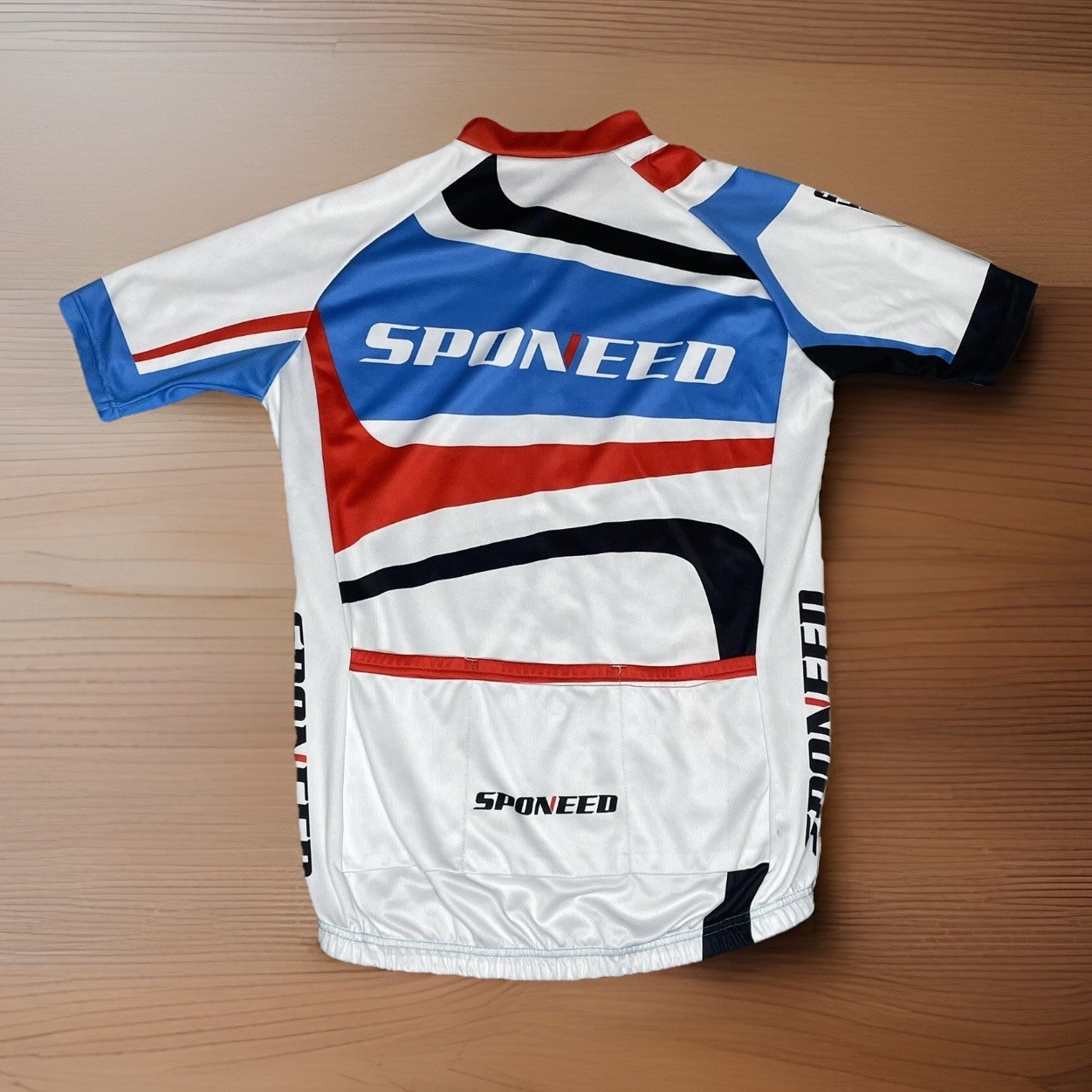 Sponeed Cycling Jersey Mens M/L Red White Blue Full Zip Stretch Bike Shirt