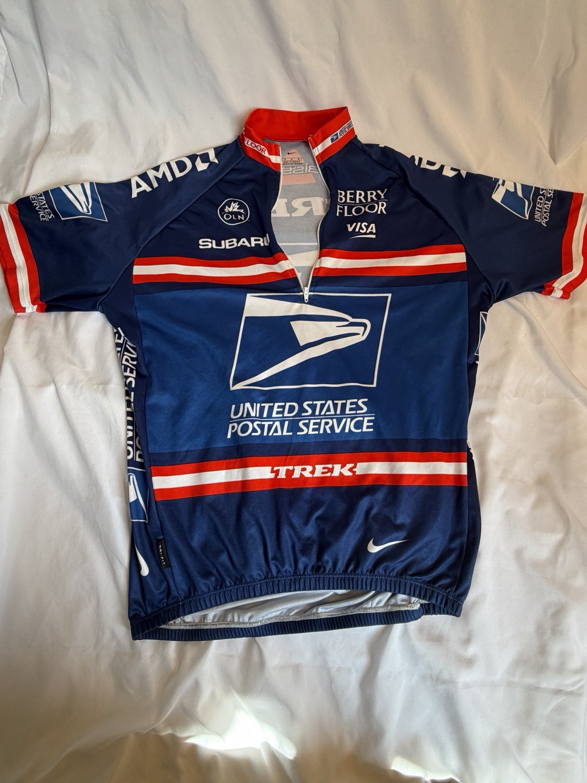 2005 USPS Cycling Jersey Short Sleeve Half Zip Blue/Red/White Medium
