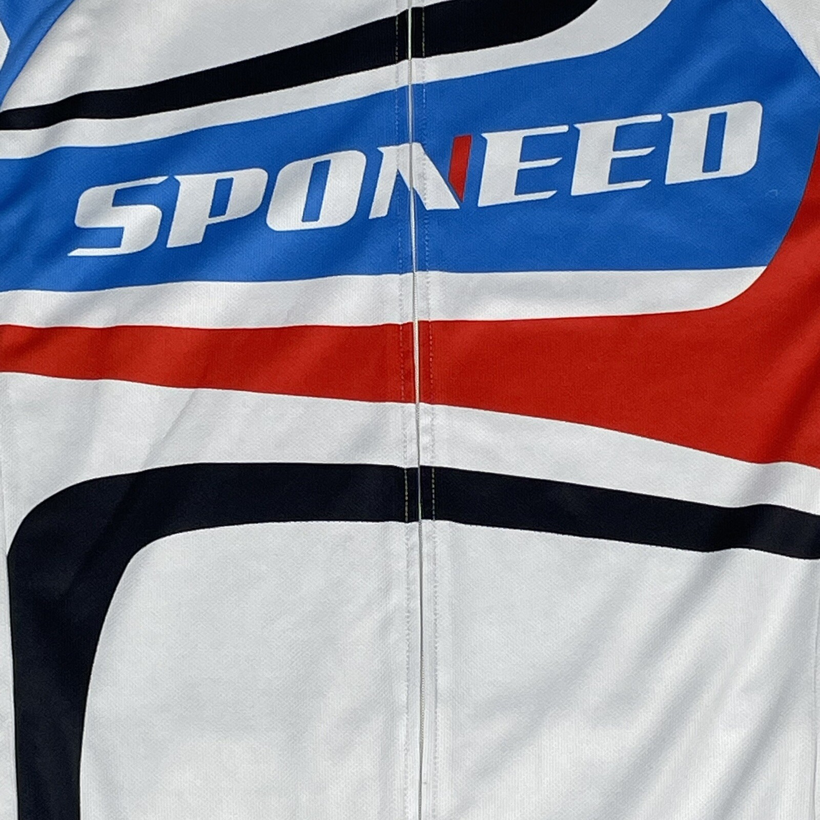 Sponeed Cycling Jersey Mens M/L Red White Blue Full Zip Stretch Bike Shirt