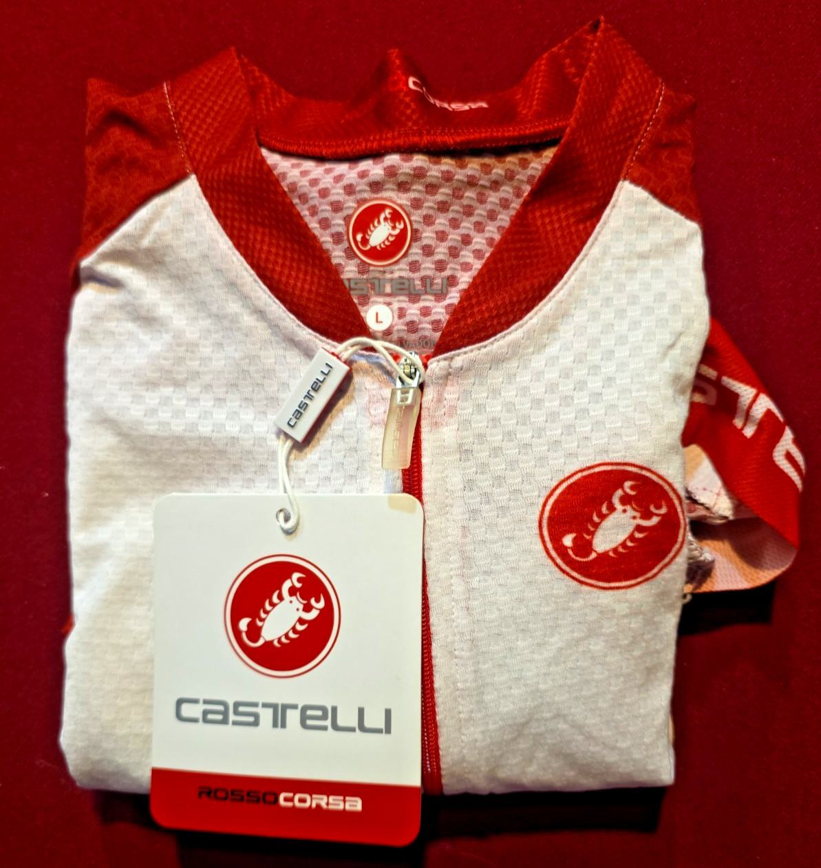 CASTELLI Climber’s 2.0 Rosso Corsa SS Jersey Red White Mens Large NWT Full Zip