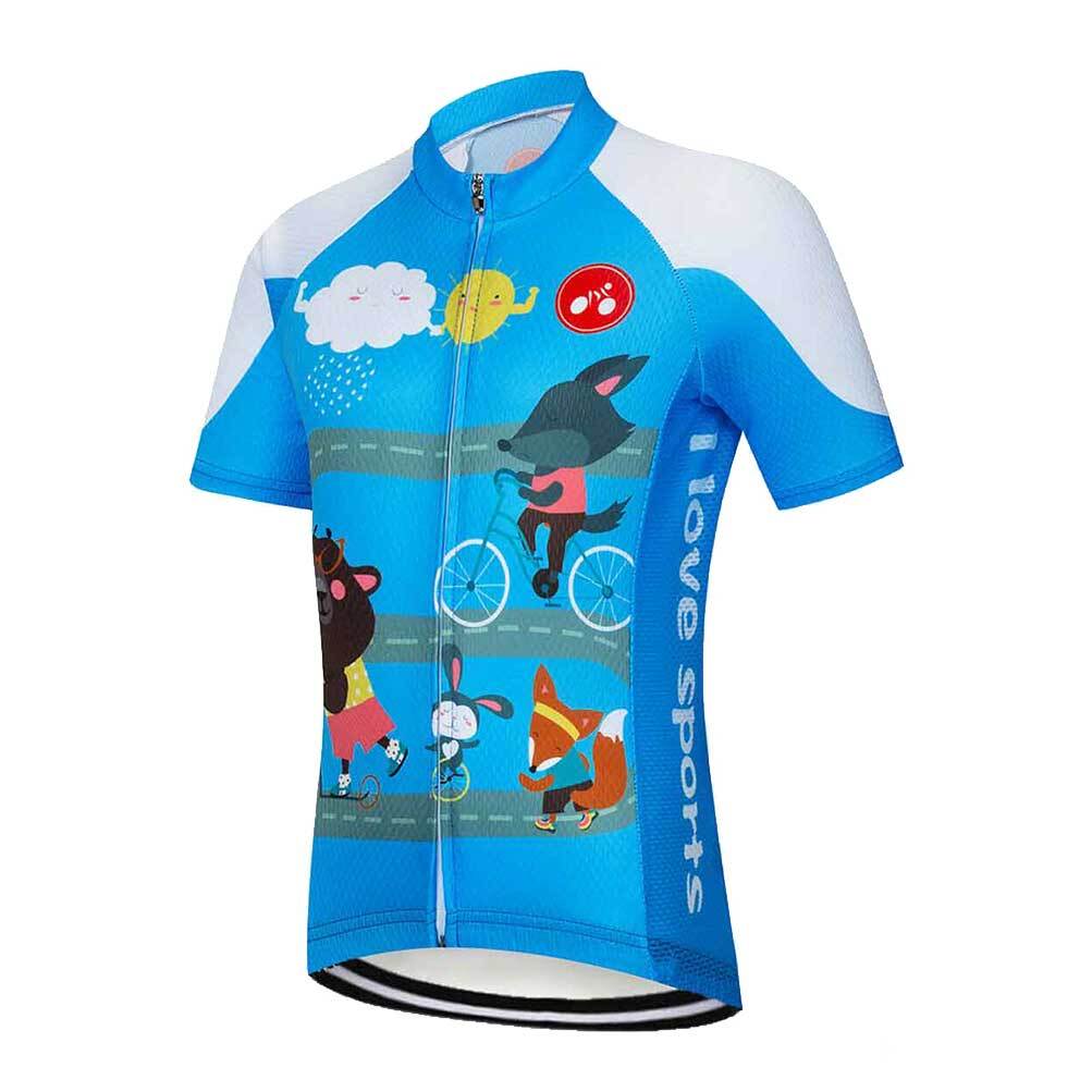 Kids Cycling Jersey Full Zip Girls Boys Short Sleeve Bike Bicycle Jersey Top