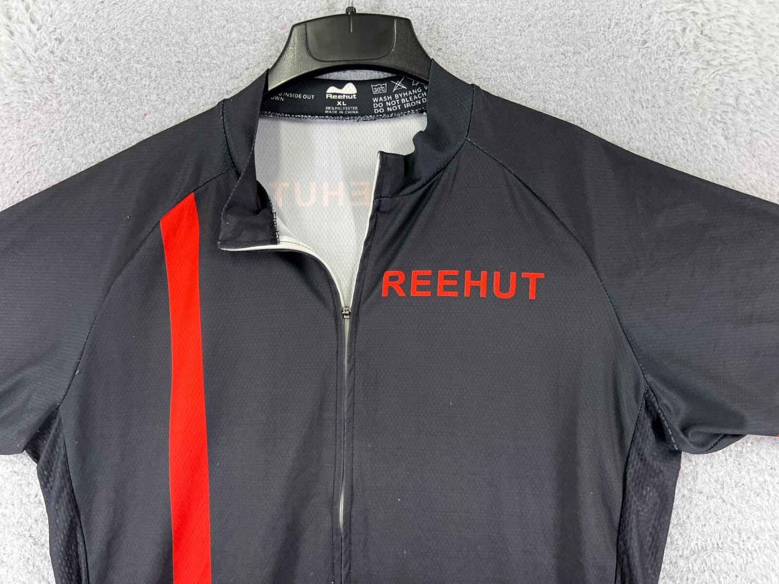 Reehut Cycling Jersey Adult Extra Large Black Red Full Zip 100% Polyester Pocket