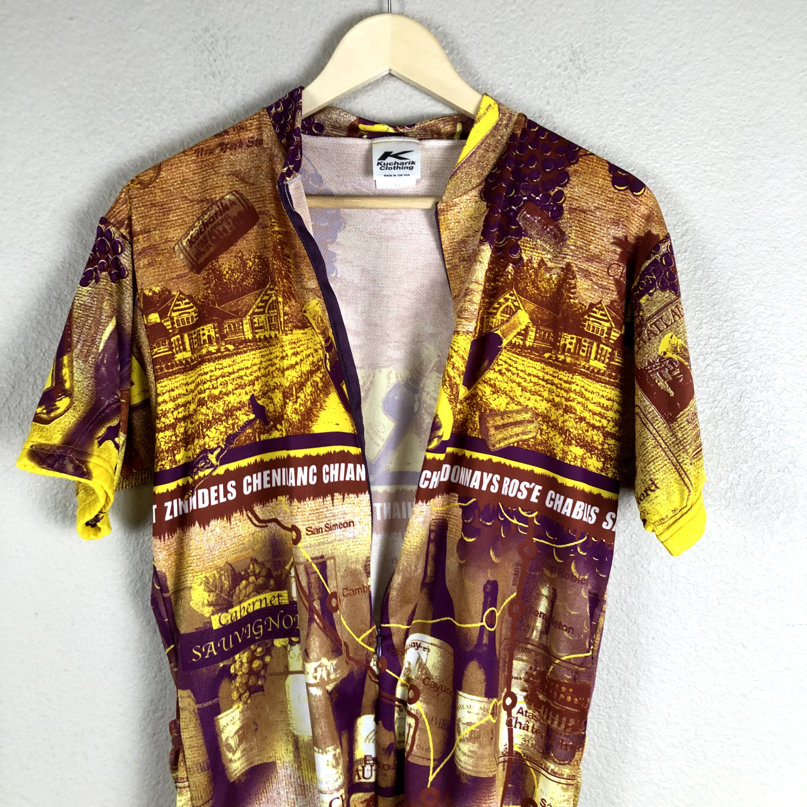 Kucharik Cycling Shirt Jersey Adults X Large Chest 42 Yellow Wine Country CA Men