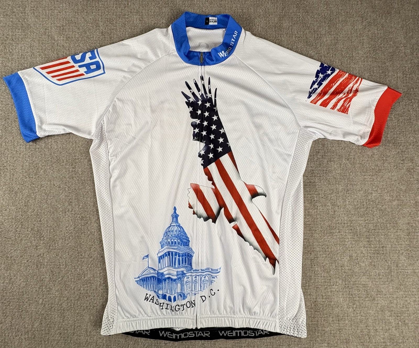 Weimostar Cycling Jersey Men XL 100% Polyester Patriotic Flag Eagle Golden Gate