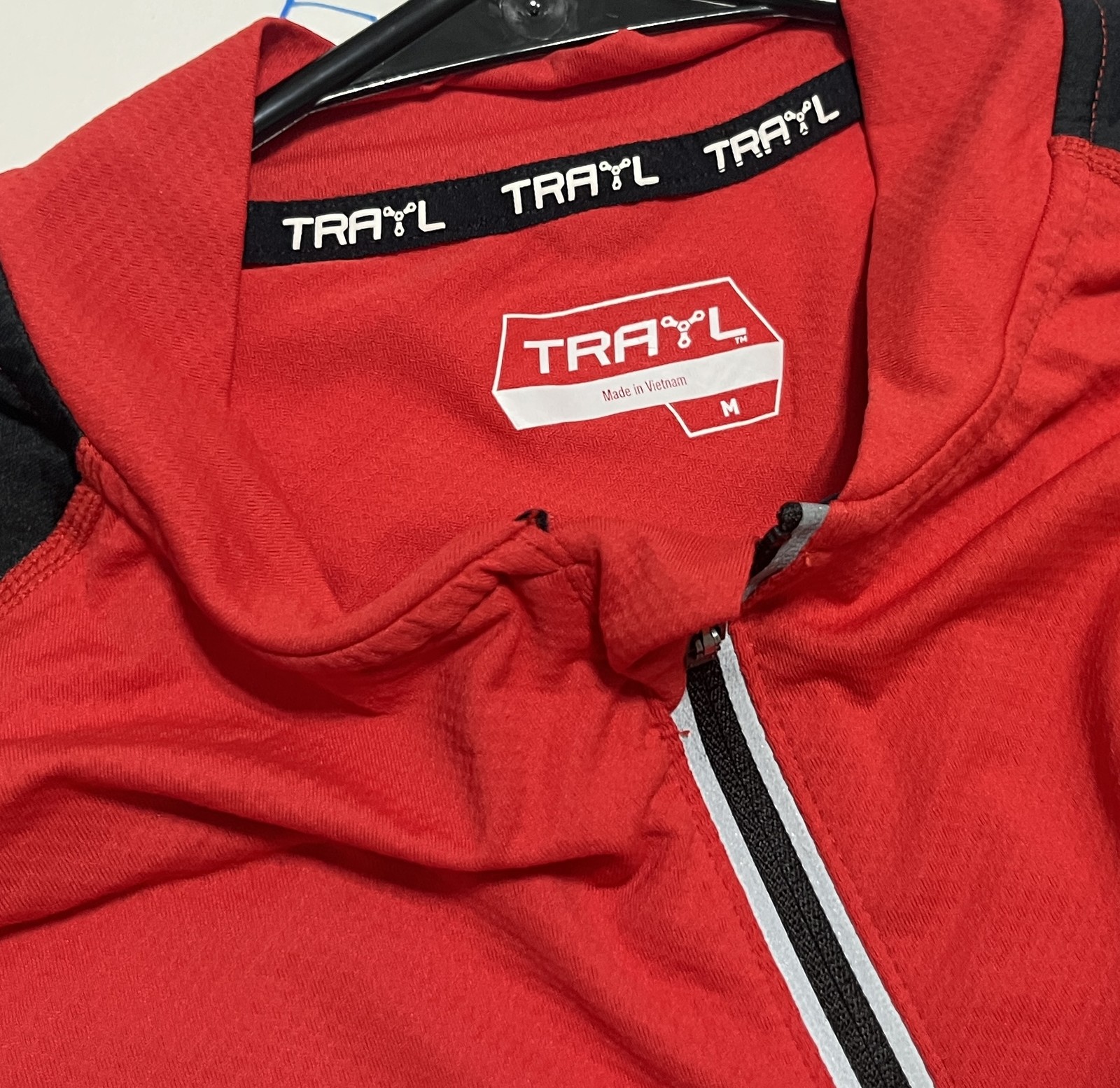 TRAYL Men’s M Cycling Jersey Red Black Short Sleeve Quarter Zip Bike Shirt Top