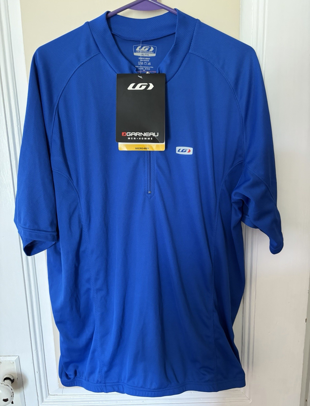 Louis Garneau Genesis Men’s XXL Blue Cycling Jersey Short Sleeve 1/4 Zip Pockets