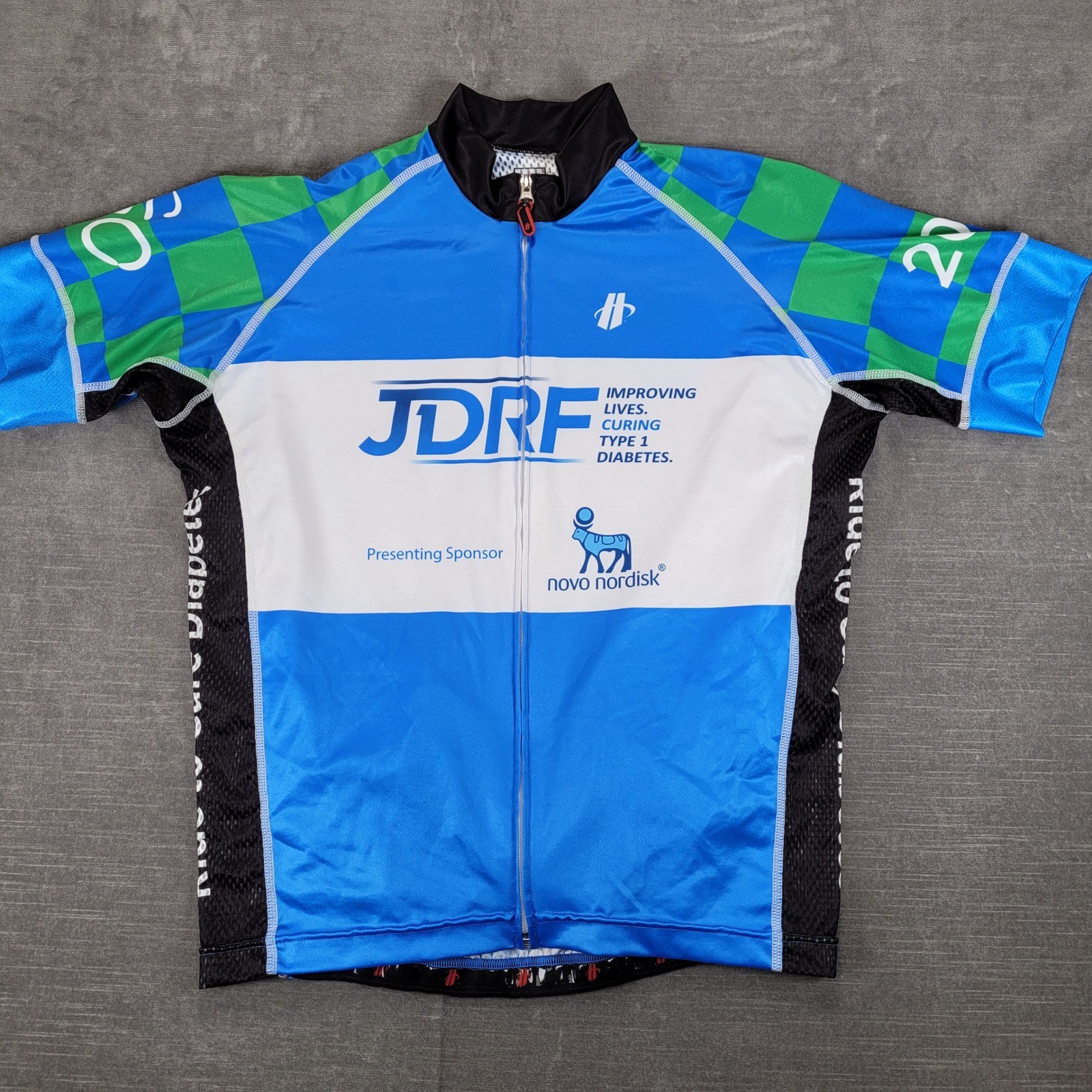 Hincapie JDRF Ride 2014 Cycling Jersey Mens XL Blue Green Novo Nordisk Full Zip