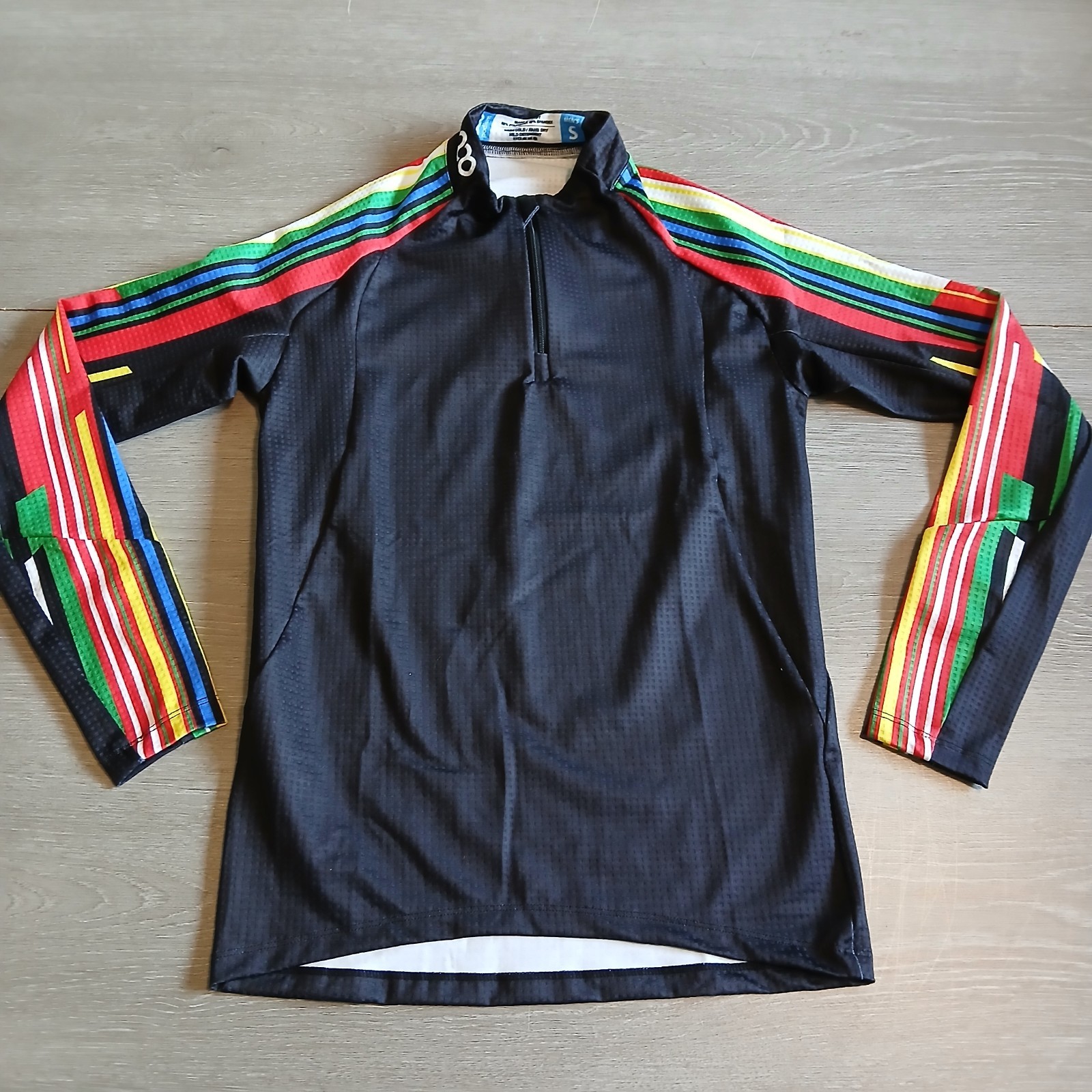 ​Podiums Cycling Jersey Mens Small Black Long Sleeve Rainbow Striped Qtr Zip Top