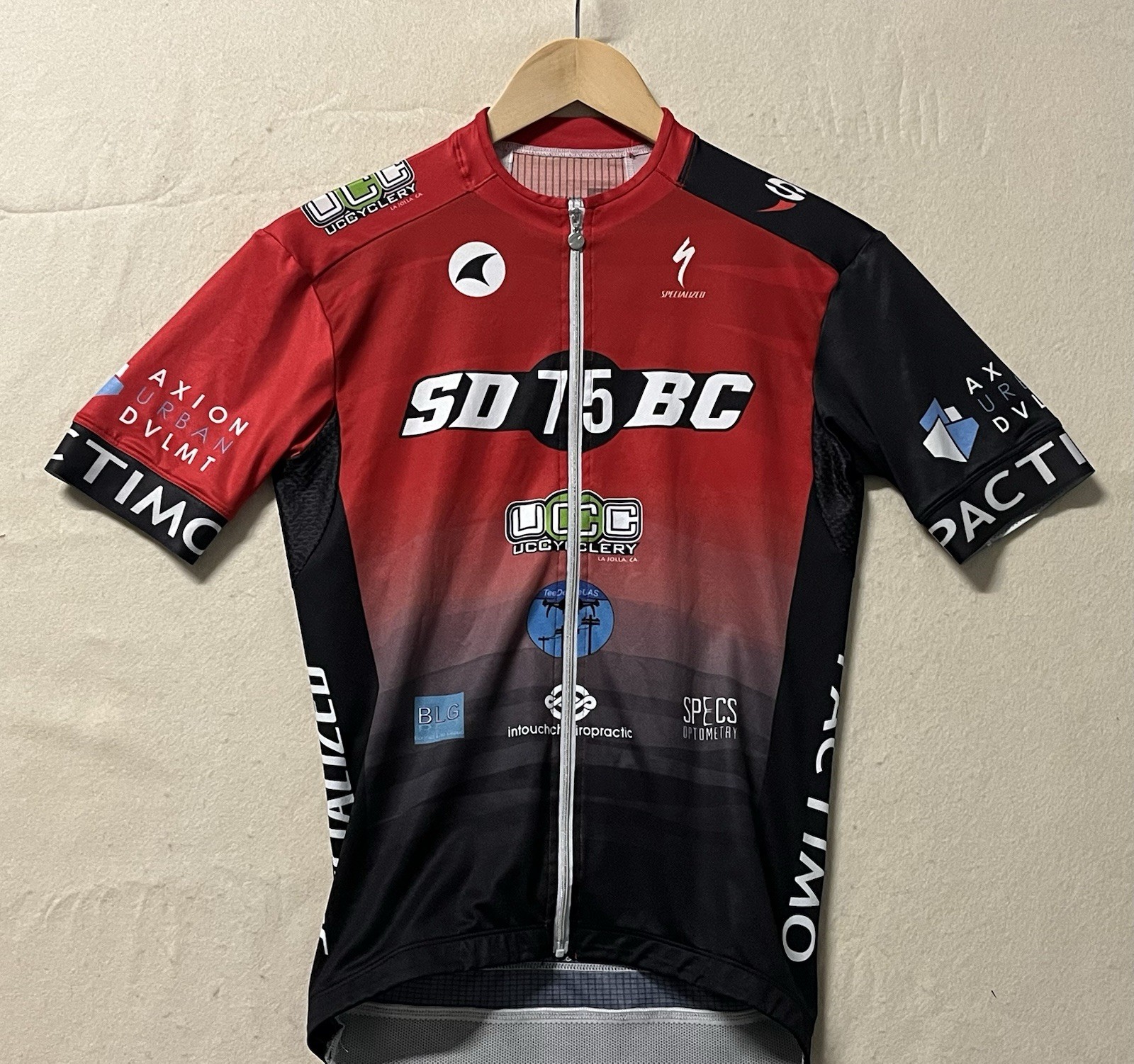 Pactimo Red Black Cycling Jersey Men’s Back Pockets Elastic Waist Size S See Pic