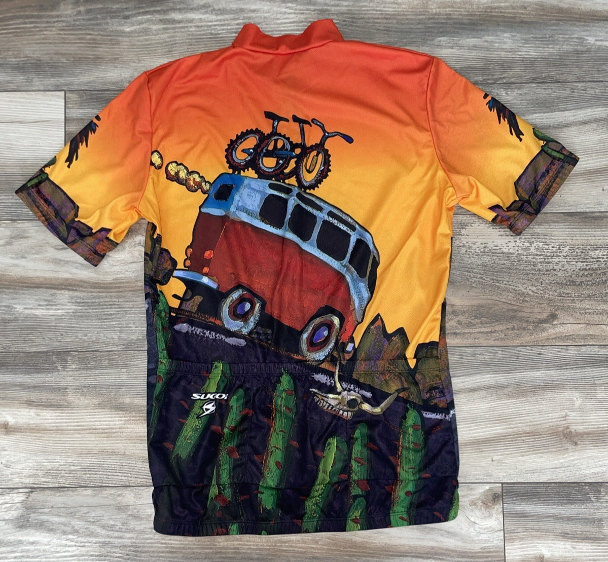 Sugoi VW Bus Print VTG Y2K Mens L Short Sleeve Mountain Bike Cycling Jersey