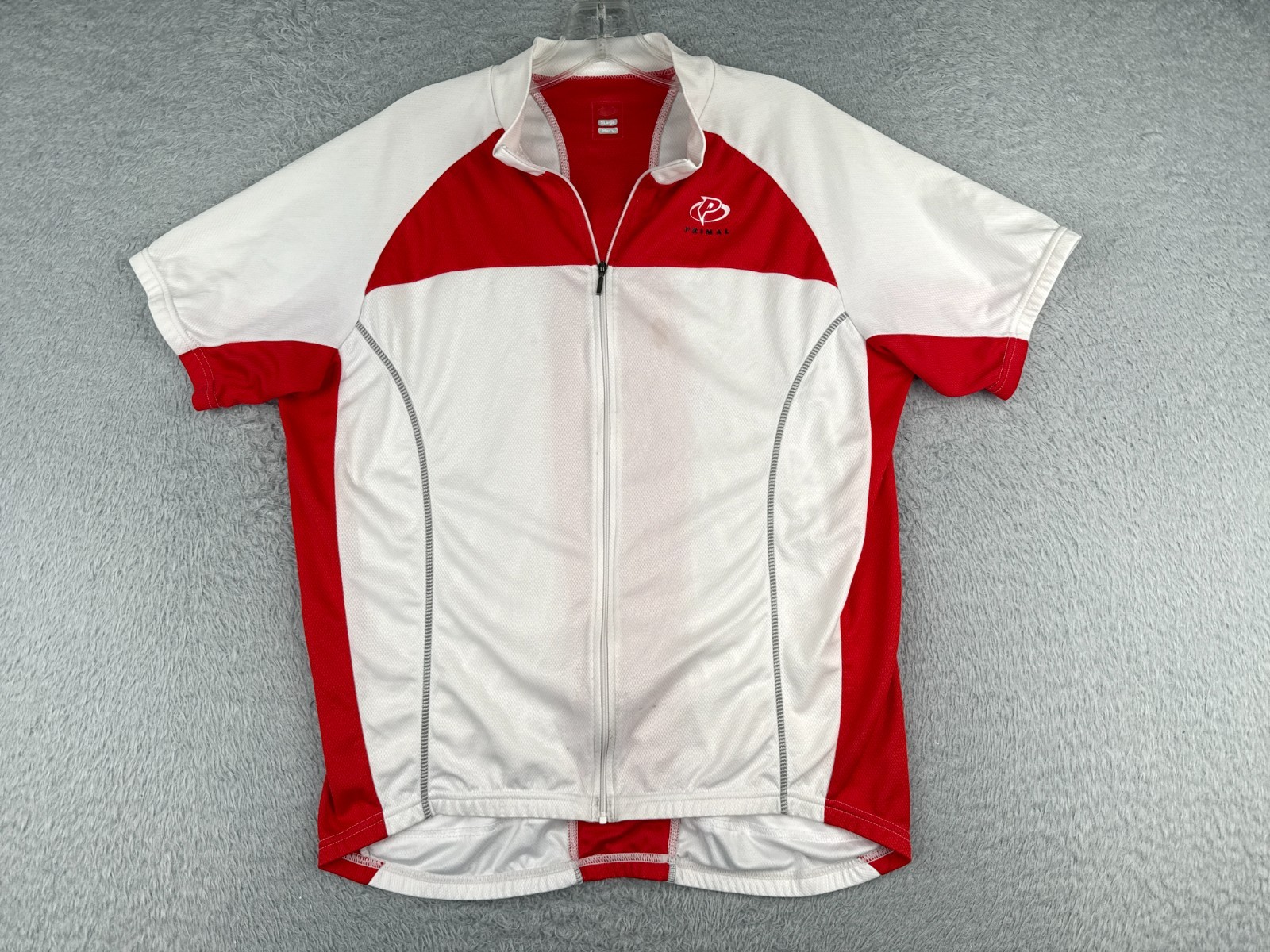Primal Cycling Jersey Mens Extra Large Red White Full Zip Short Sleeve Polyester