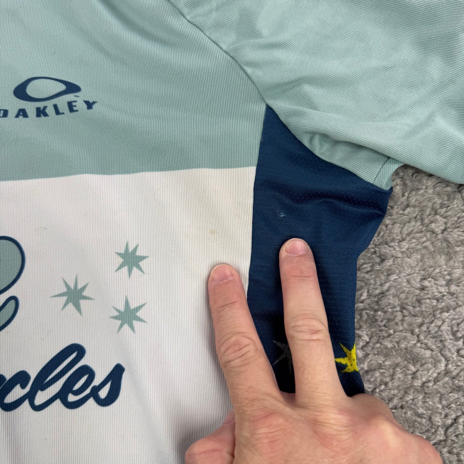 GSG Sage Cycles Oakley FSA Cycling Jersey Blue Teal Full Zip Short Sleeve Mens M