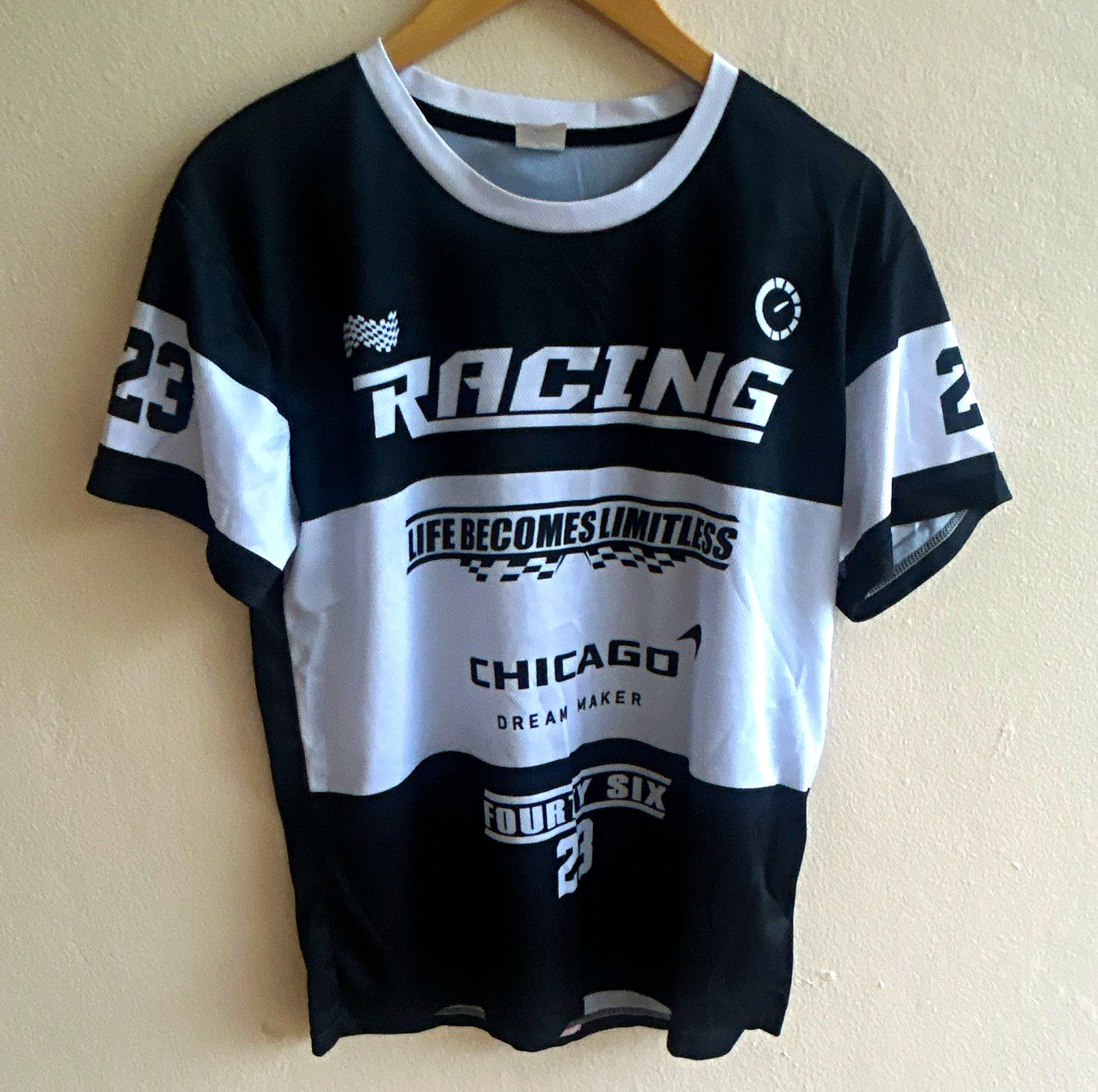 Cycling Jersey T-Shirt L Black/White Graphic Logo Breathable 100% Polyester